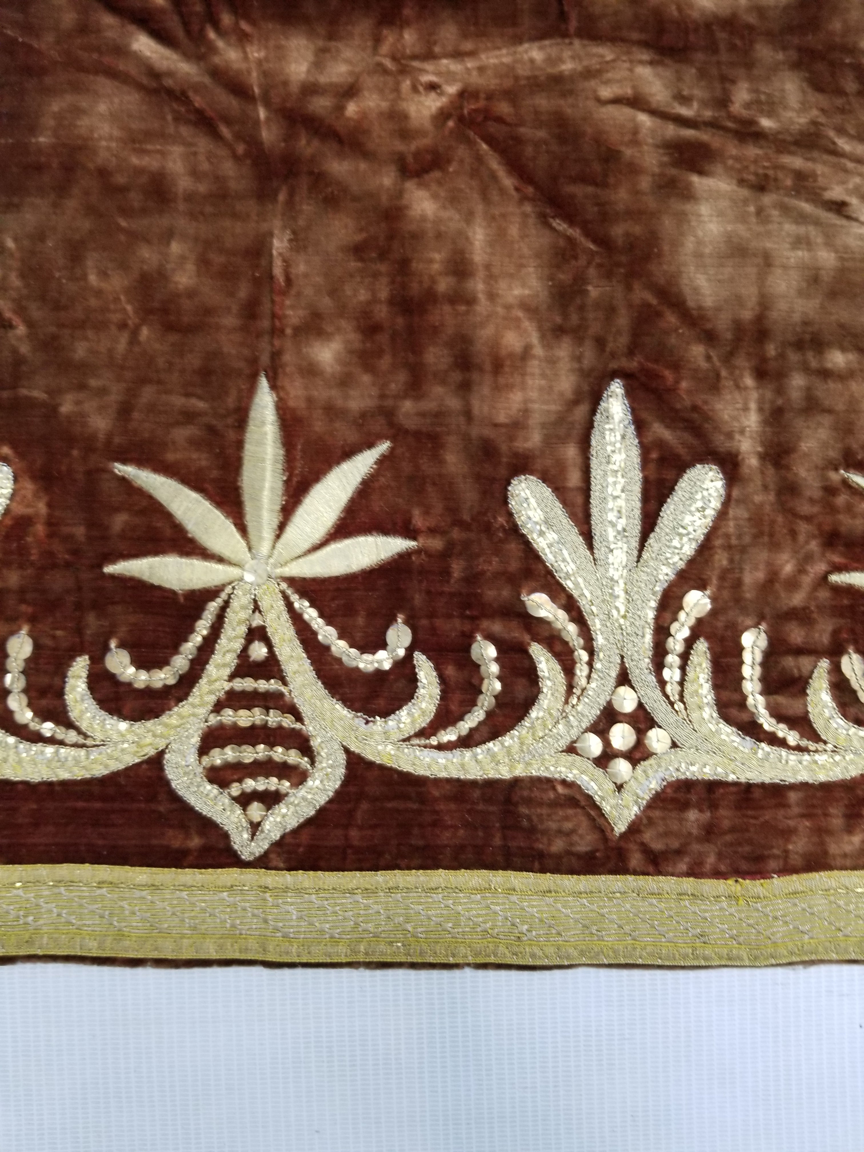 Antique Ottoman Gold Metallic Embroidered Velvet Wall Hanging 208x58cm