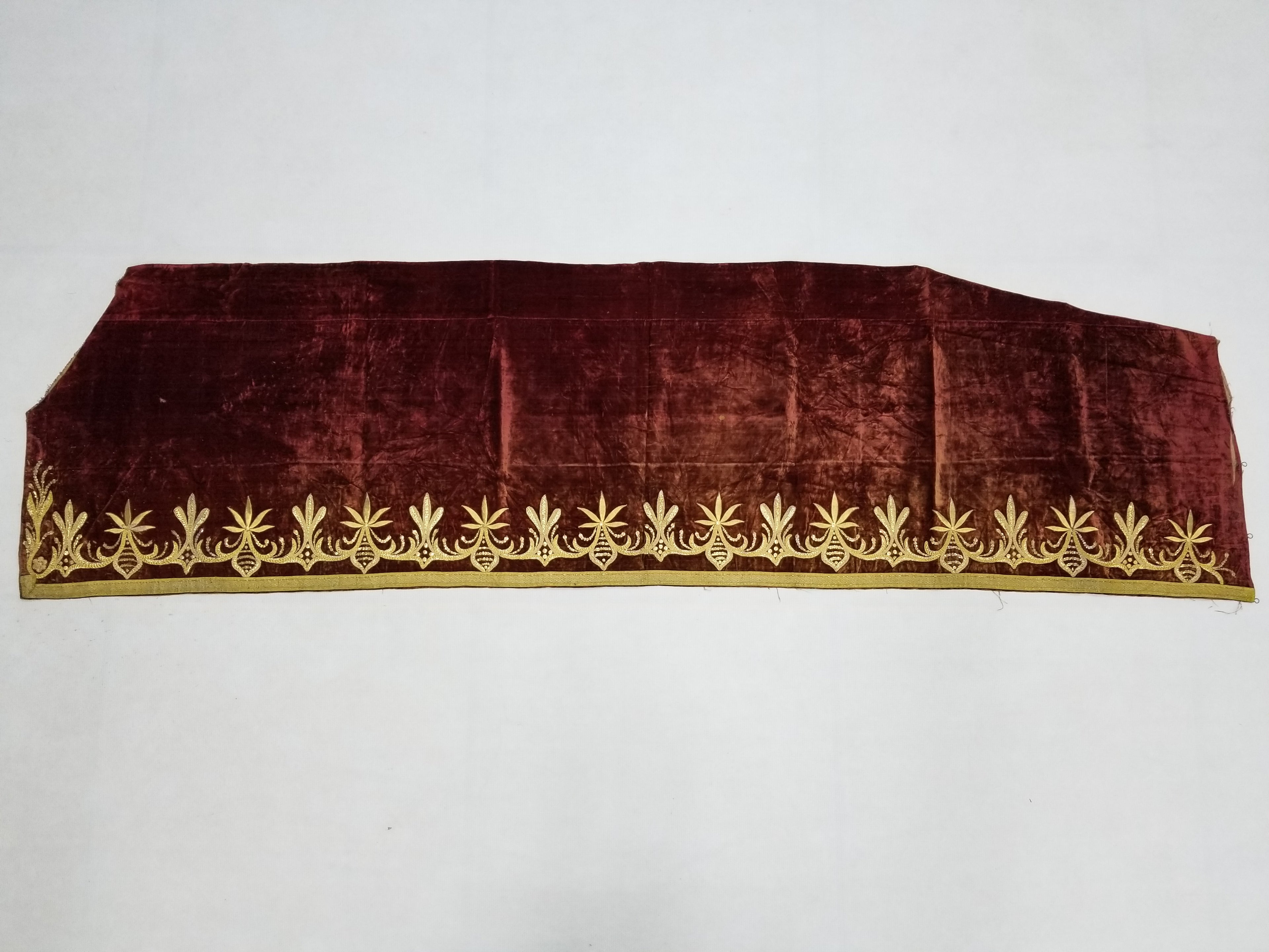 Antique Ottoman Gold Metallic Embroidered Velvet Wall Hanging 209x58cm
