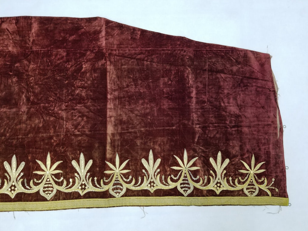 Antique Ottoman Gold Metallic Embroidered Velvet Wall Hanging 209x58cm