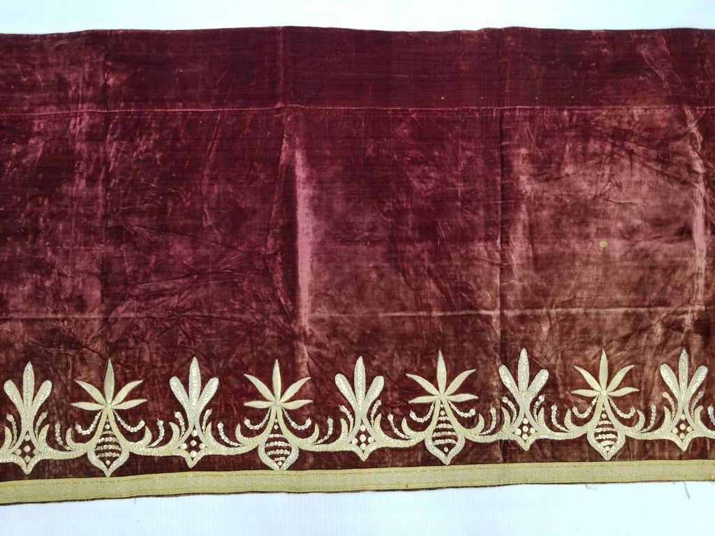 Antique Ottoman Gold Metallic Embroidered Velvet Wall Hanging 209x58cm