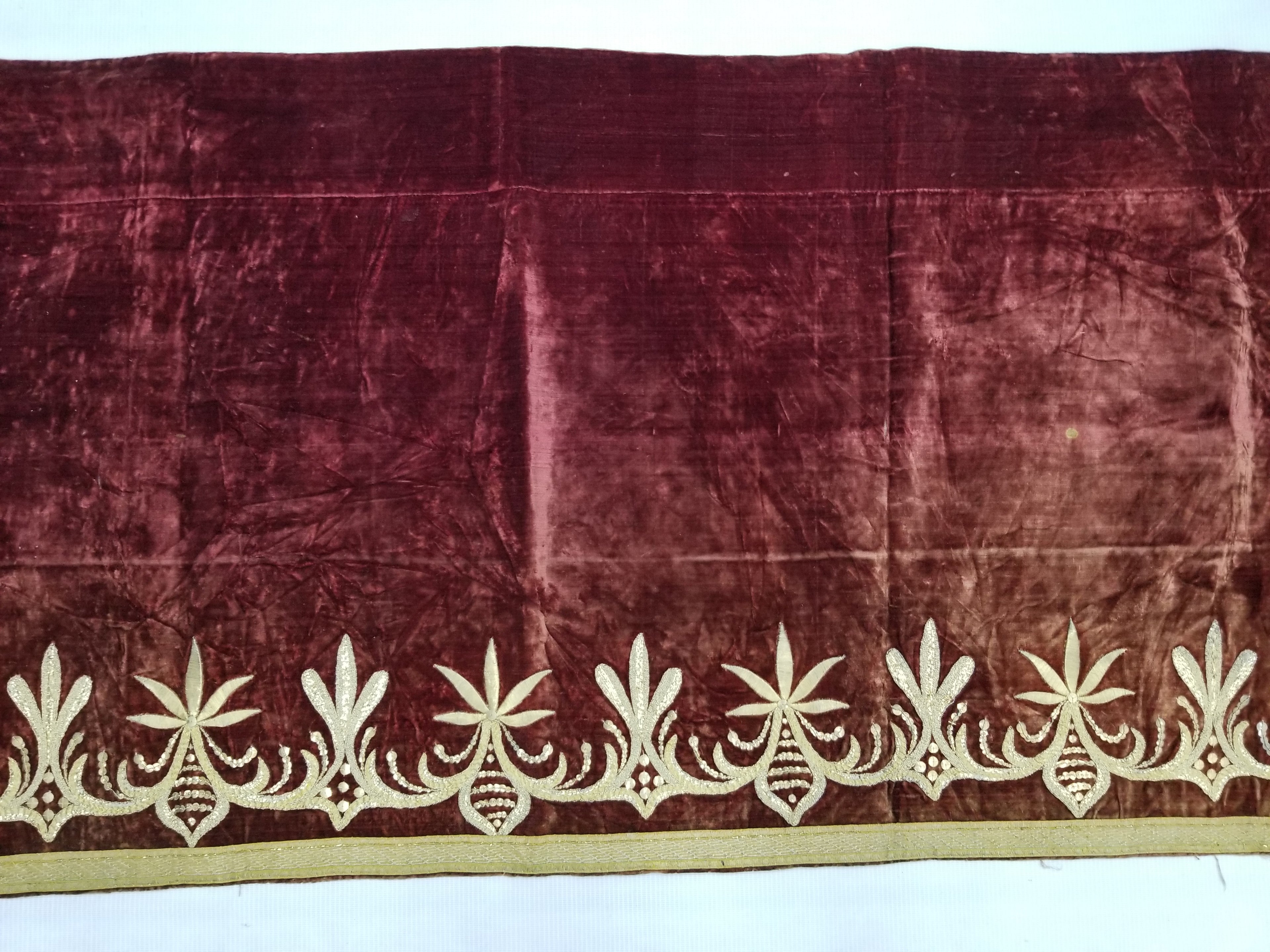 Antique Ottoman Gold Metallic Embroidered Velvet Wall Hanging 209x58cm