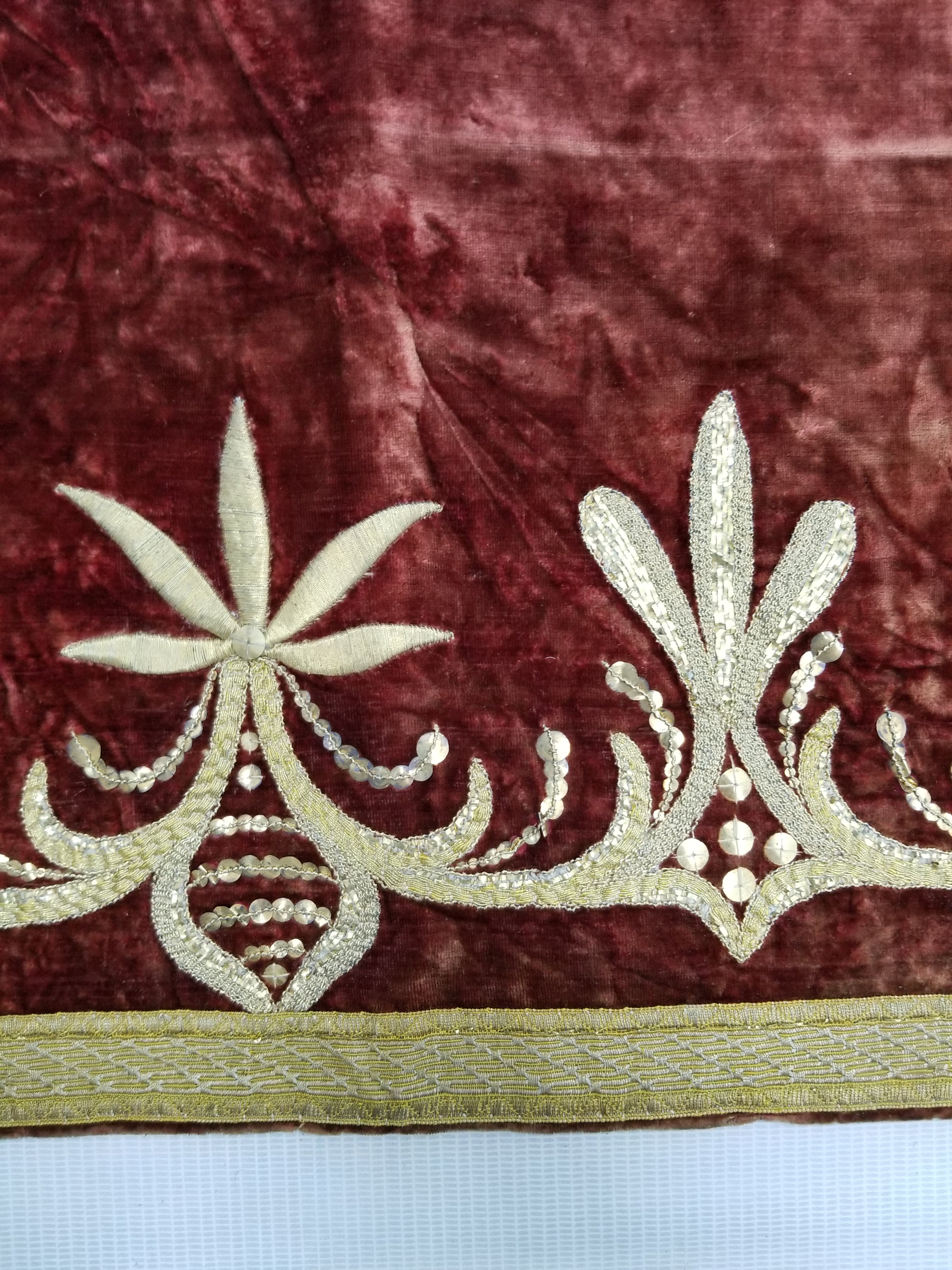 Antique Ottoman Gold Metallic Embroidered Velvet Wall Hanging 209x58cm