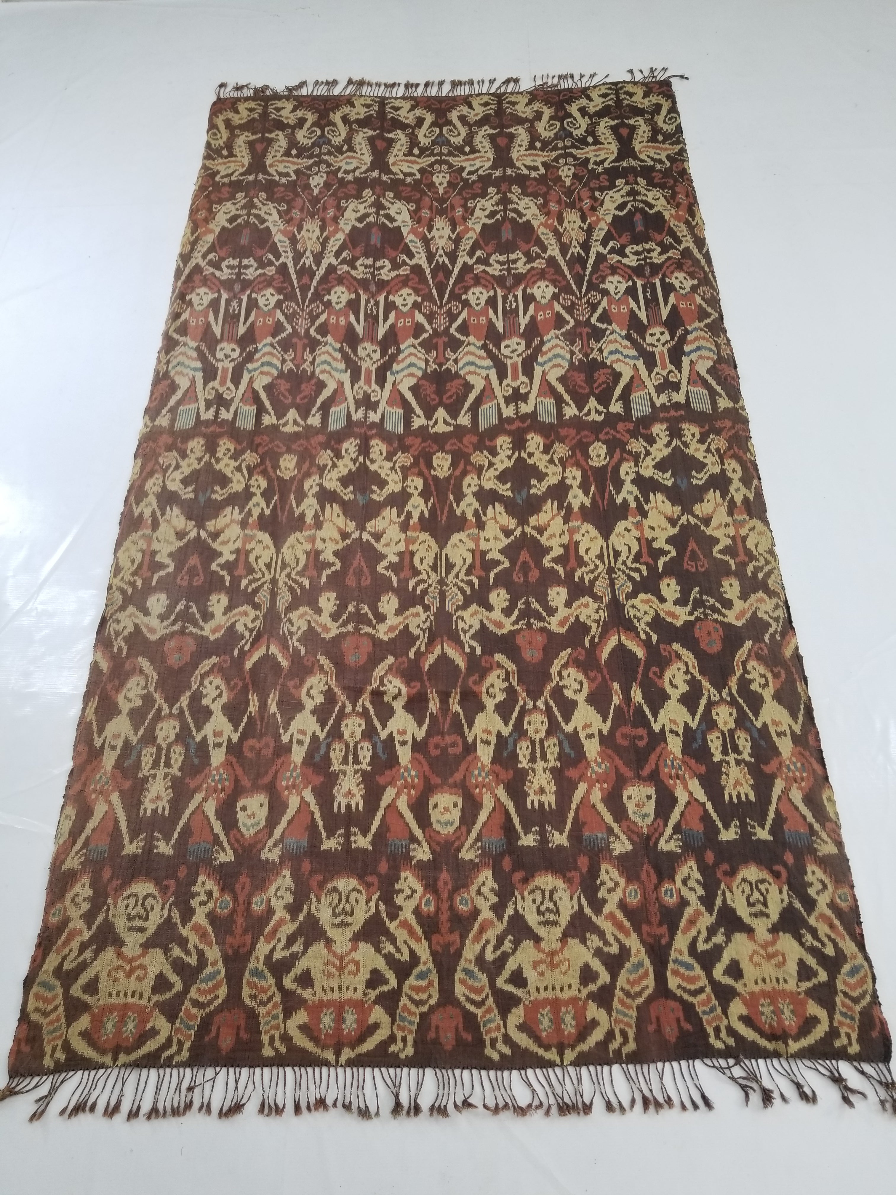 Vintage Indonesian Handwoven Sumba Ikat Hinggi Wall Tapestry 222x117cm