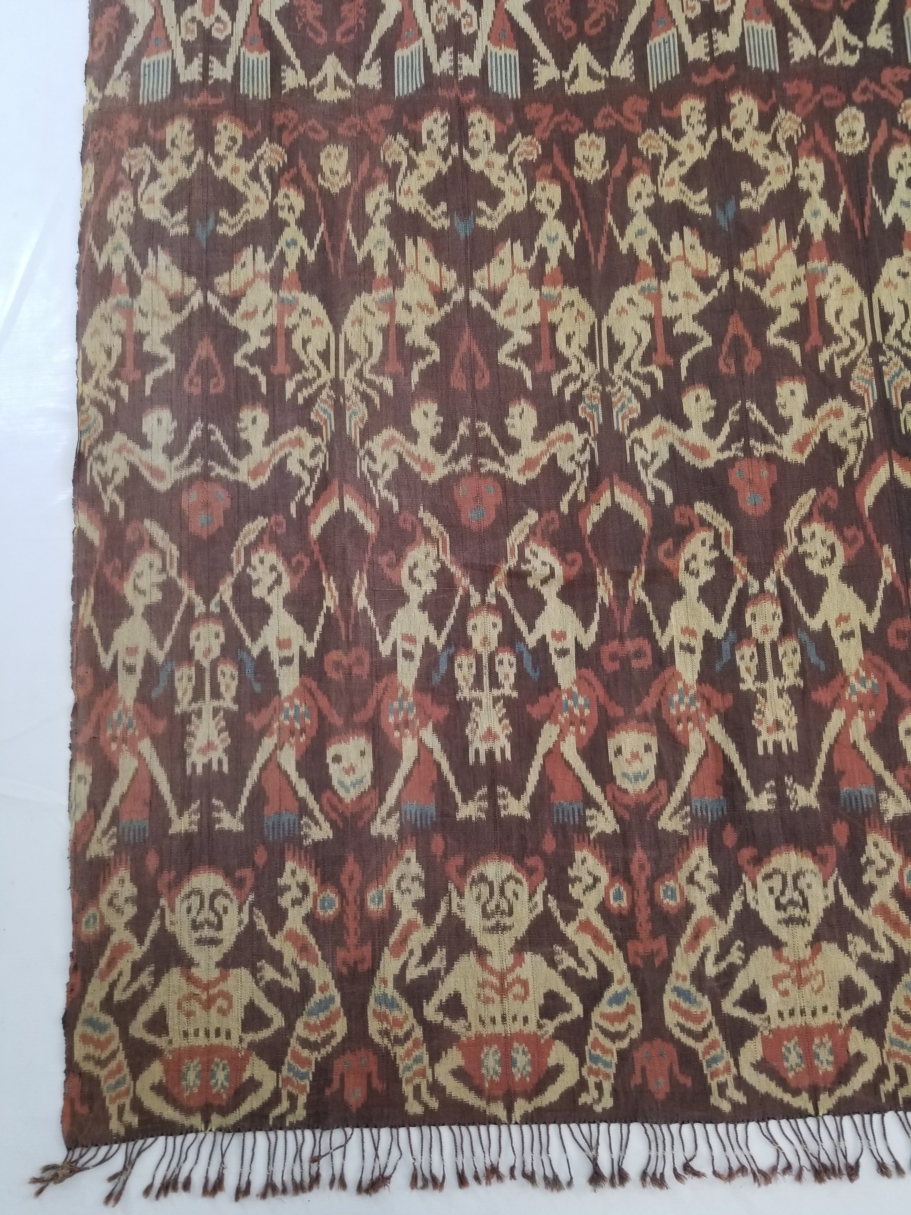 Vintage Indonesian Handwoven Sumba Ikat Hinggi Wall Tapestry 222x117cm