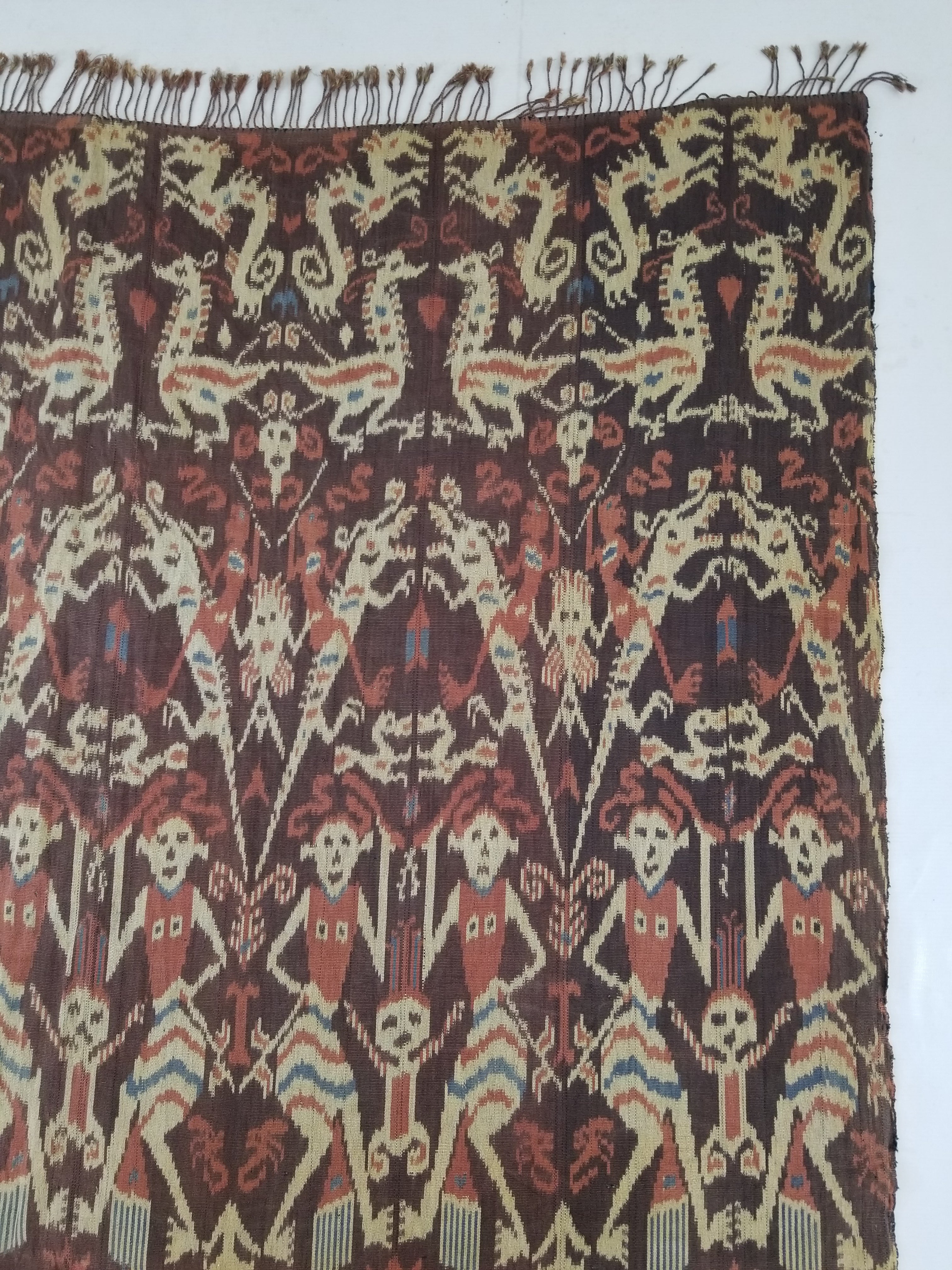 Vintage Indonesian Handwoven Sumba Ikat Hinggi Wall Tapestry 222x117cm