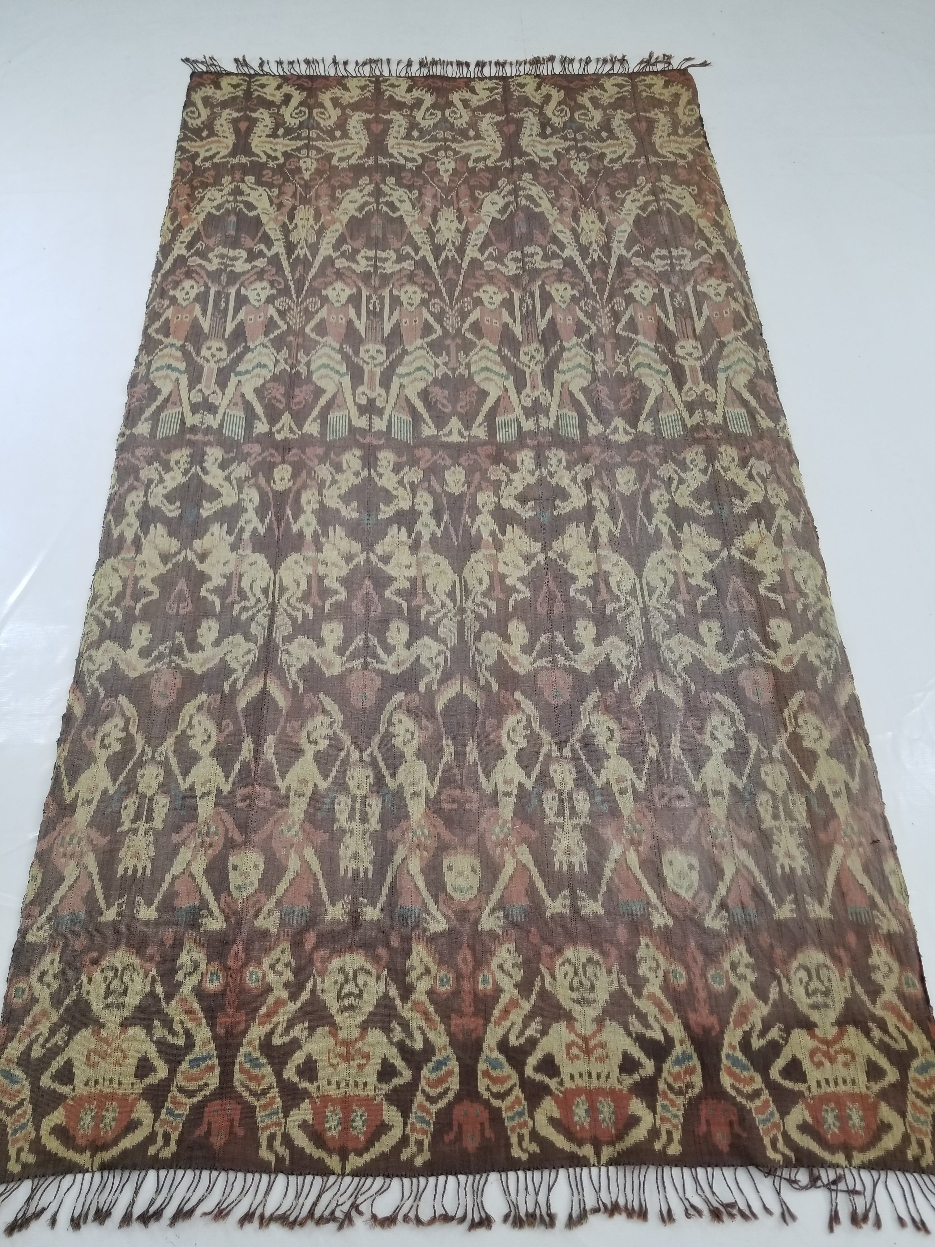 Vintage Indonesian Handwoven Sumba Ikat Hinggi Wall Tapestry 222x117cm