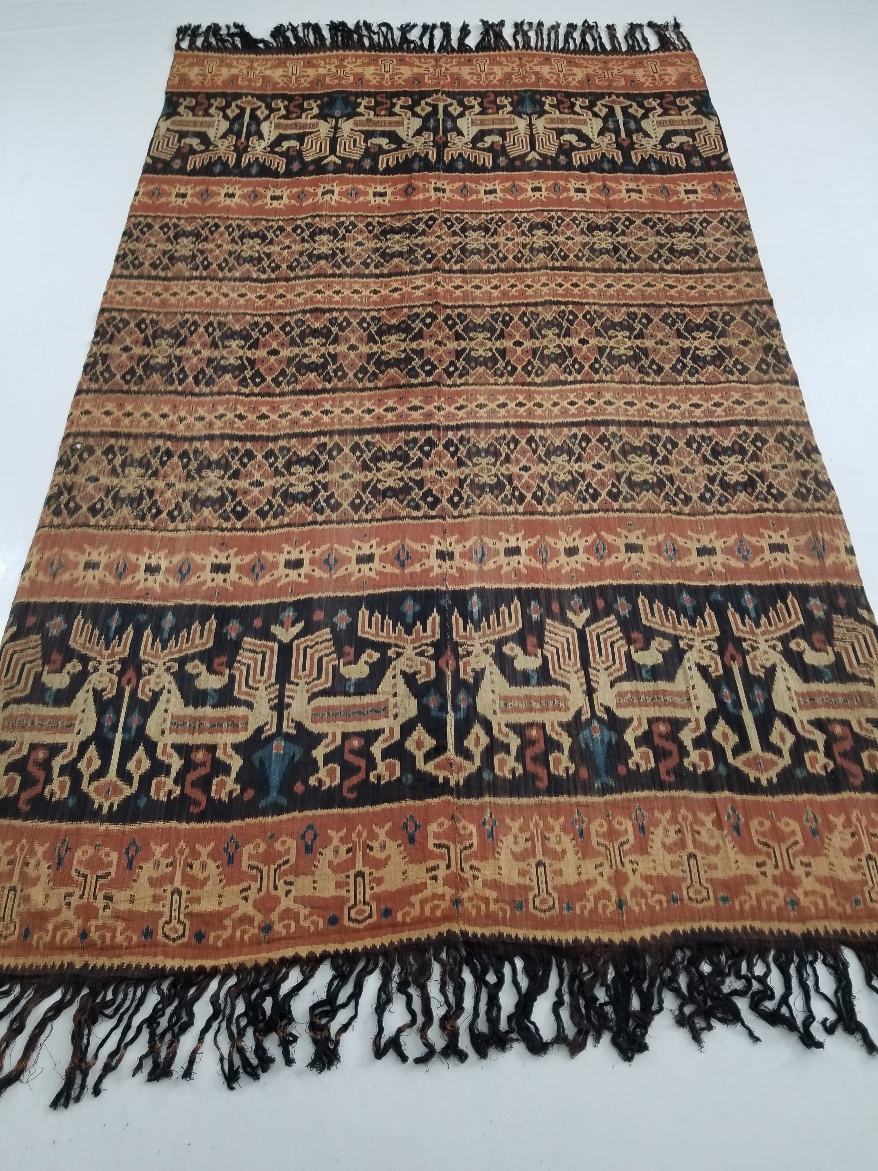 Vintage Indonesian Handwoven Sumba Ikat Vertical Seam Wall Hanging 242x144cm