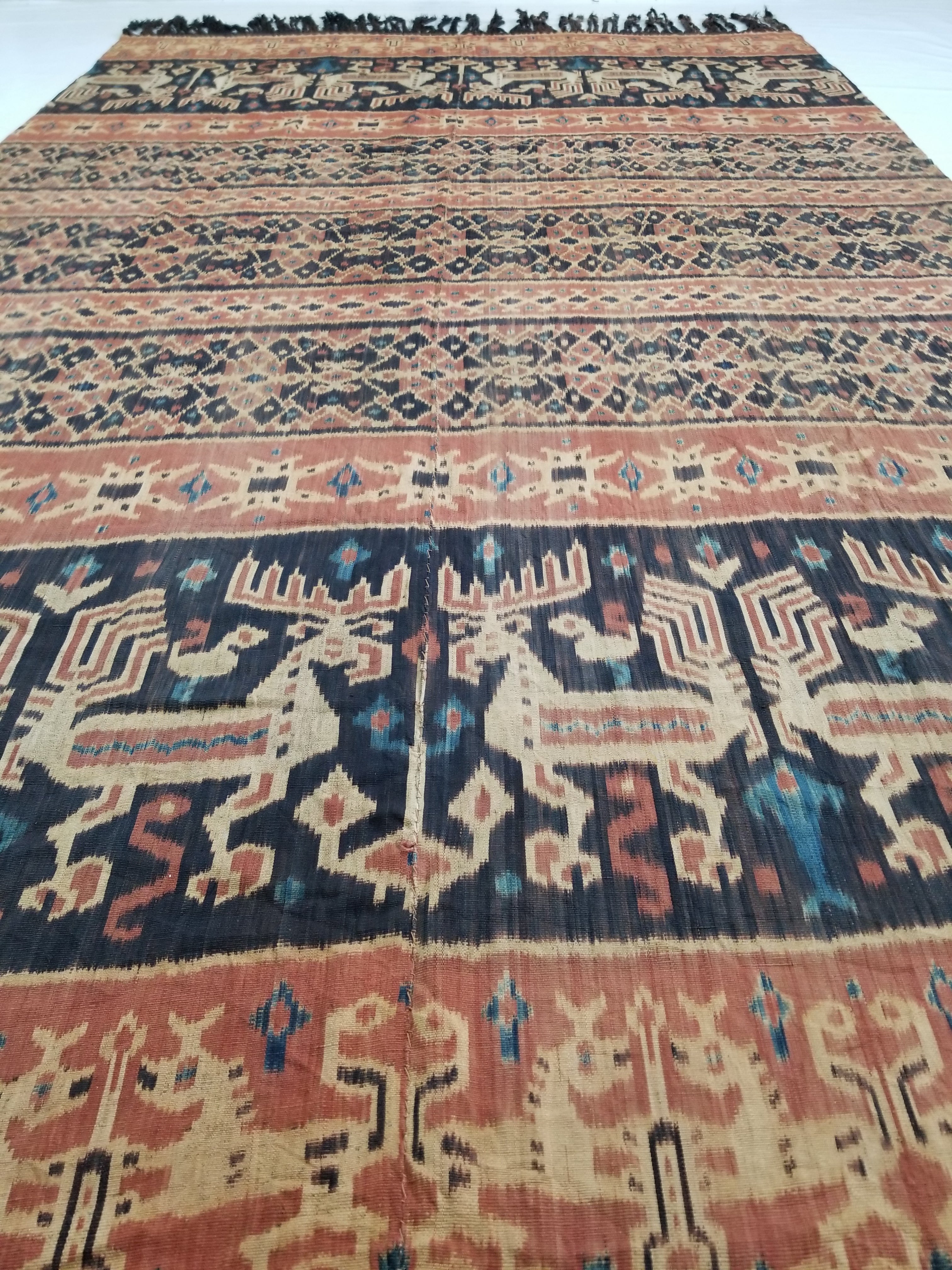 Vintage Indonesian Handwoven Sumba Ikat Vertical Seam Wall Hanging 242x144cm
