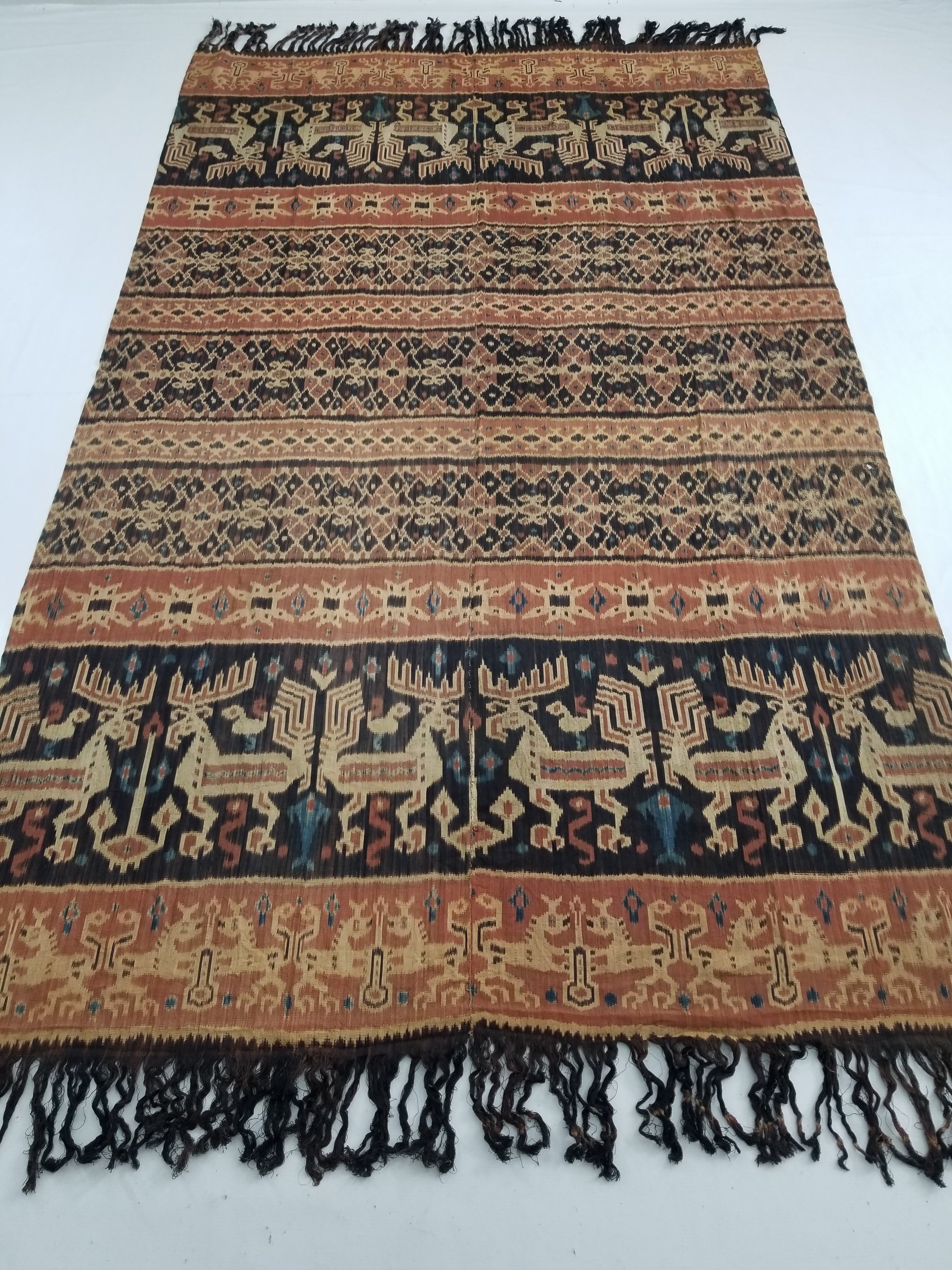 Vintage Indonesian Handwoven Sumba Ikat Vertical Seam Wall Hanging 242x144cm