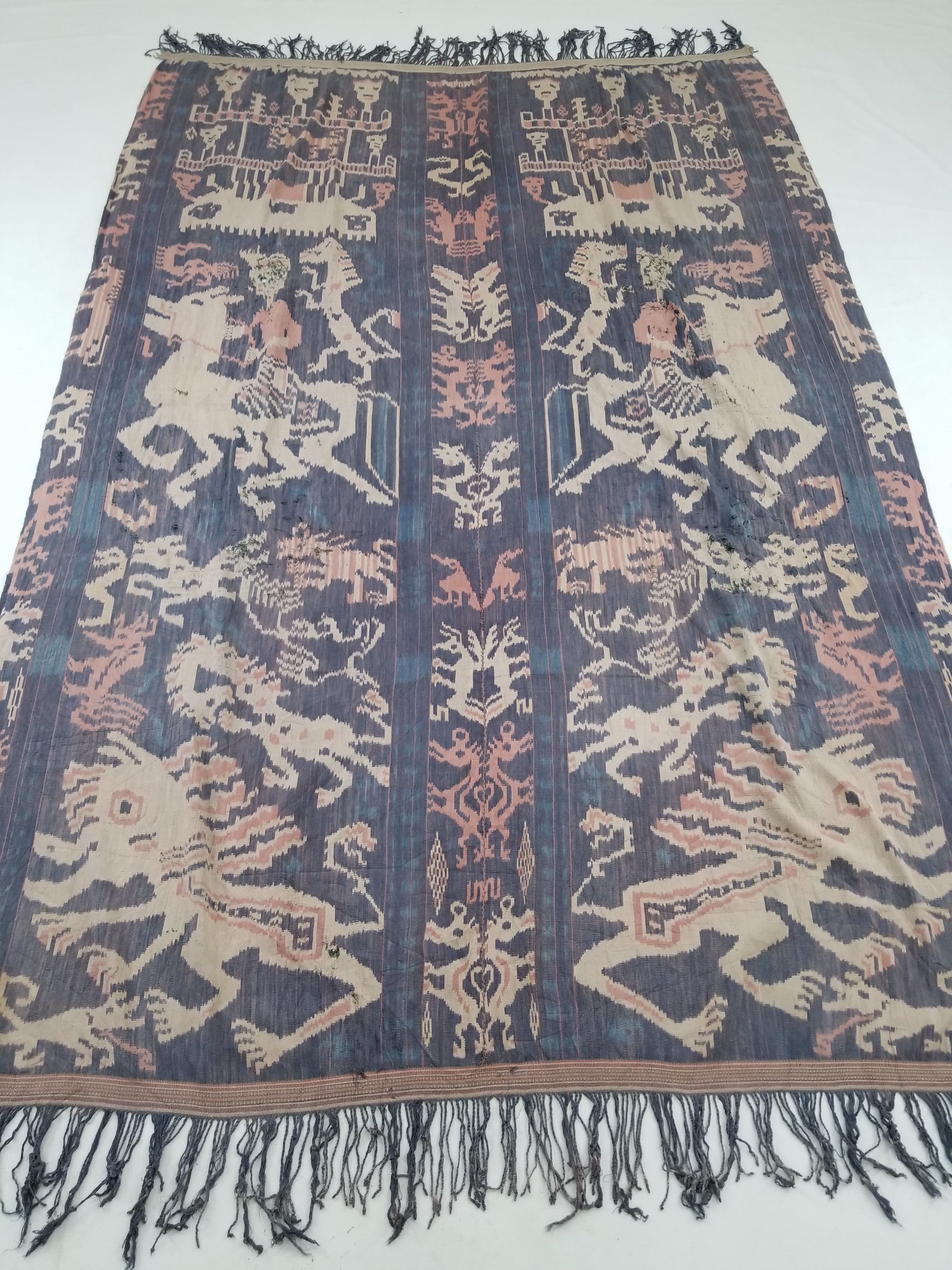Antique Indonesian Handwoven Sumba Ikat Vertical Seam Wall Hanging 226x152cm