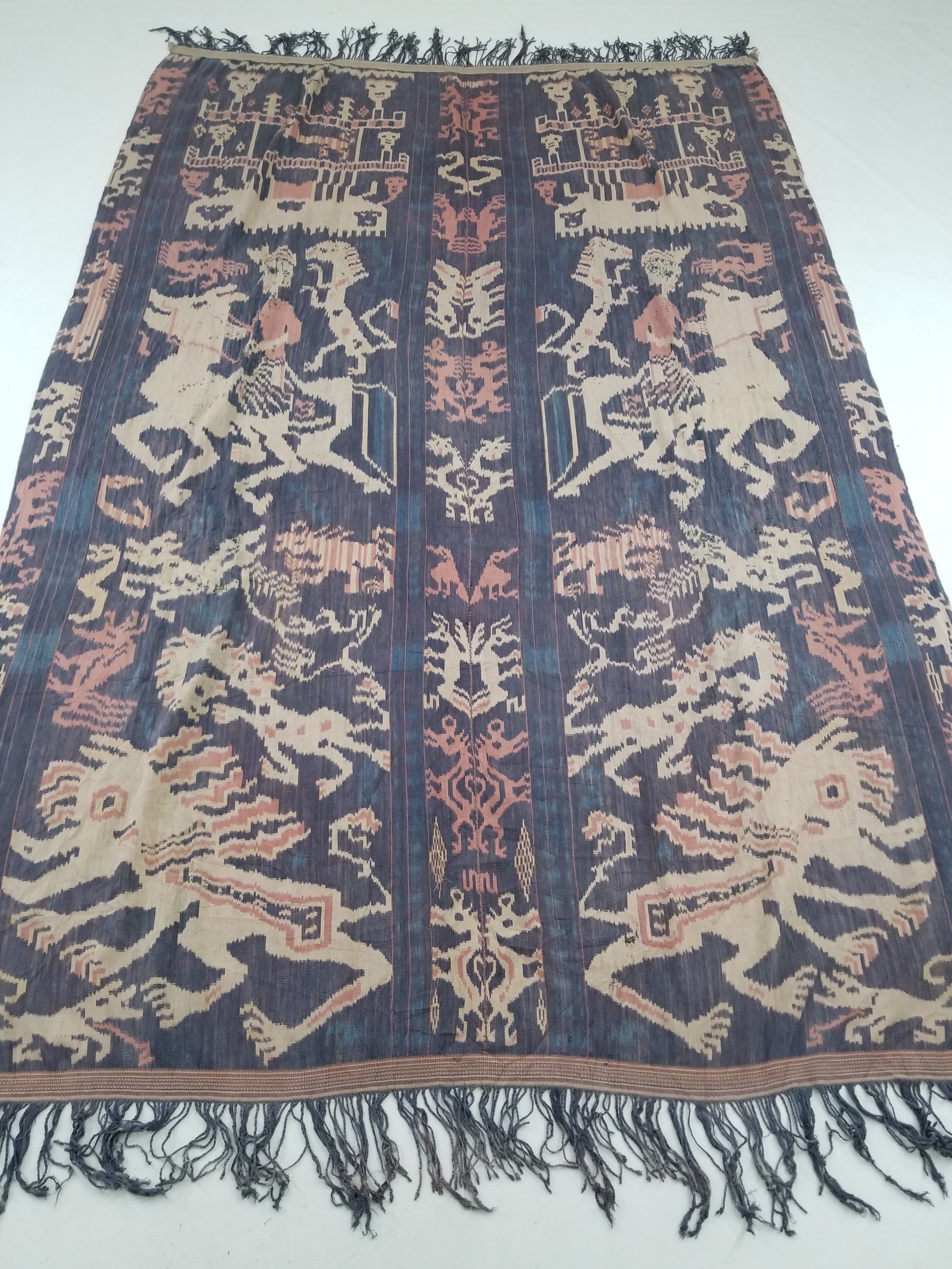 Antique Indonesian Handwoven Sumba Ikat Vertical Seam Wall Hanging 226x152cm