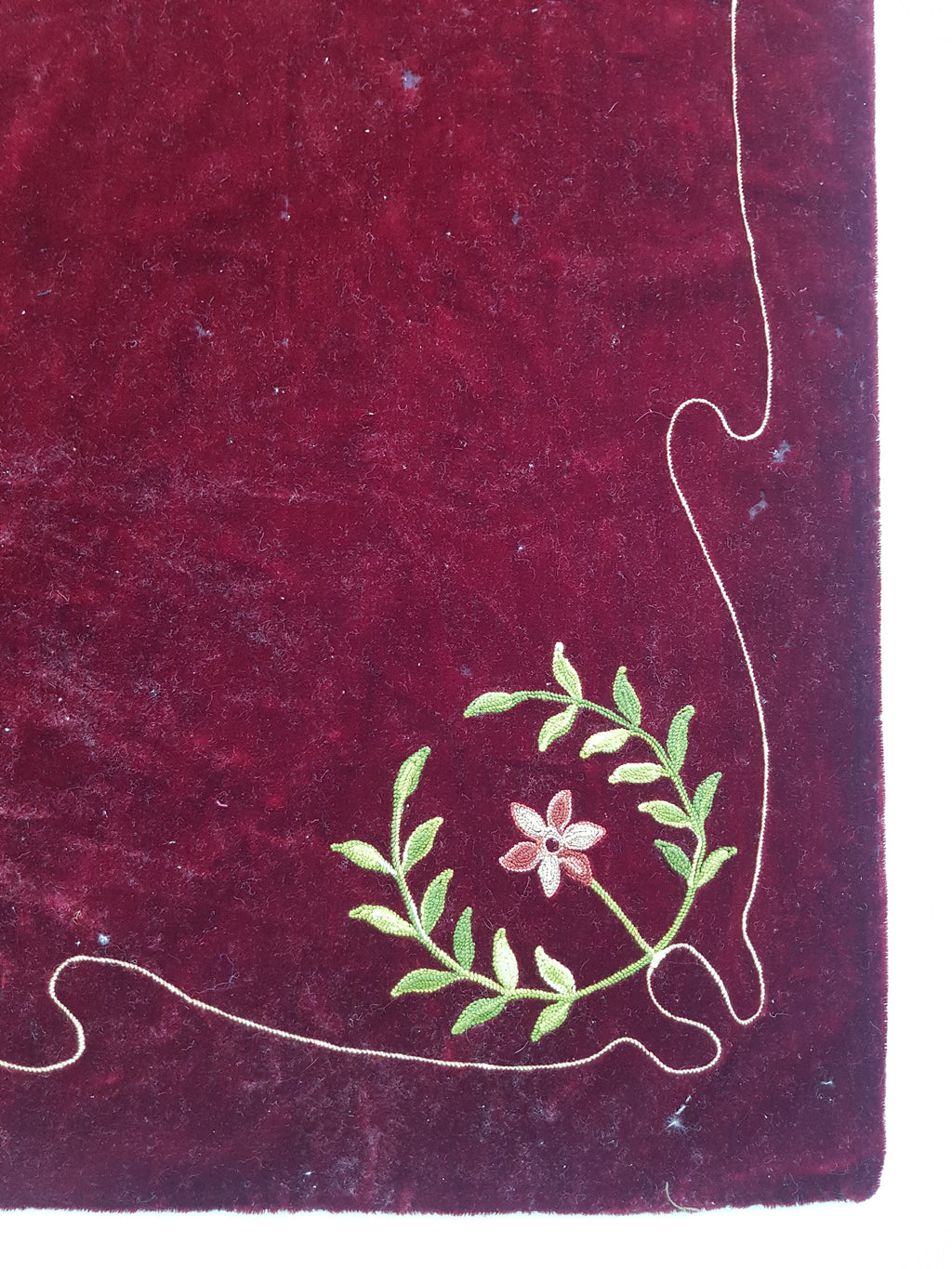 Antique Traditional Floral Hand Embroidered Burgundy Velvet Textile 156x128cm