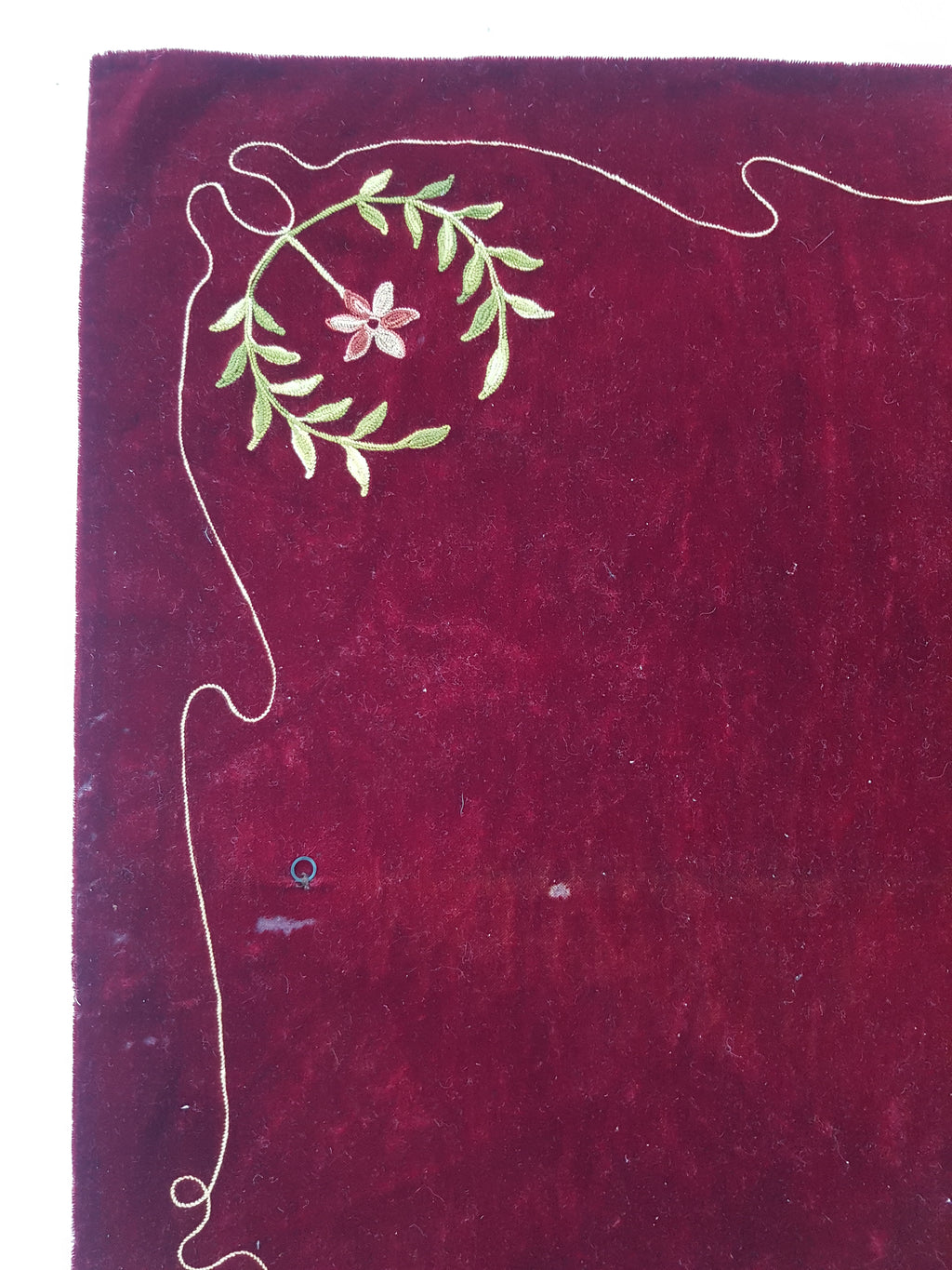 Antique Traditional Floral Hand Embroidered Burgundy Velvet Textile 156x128cm