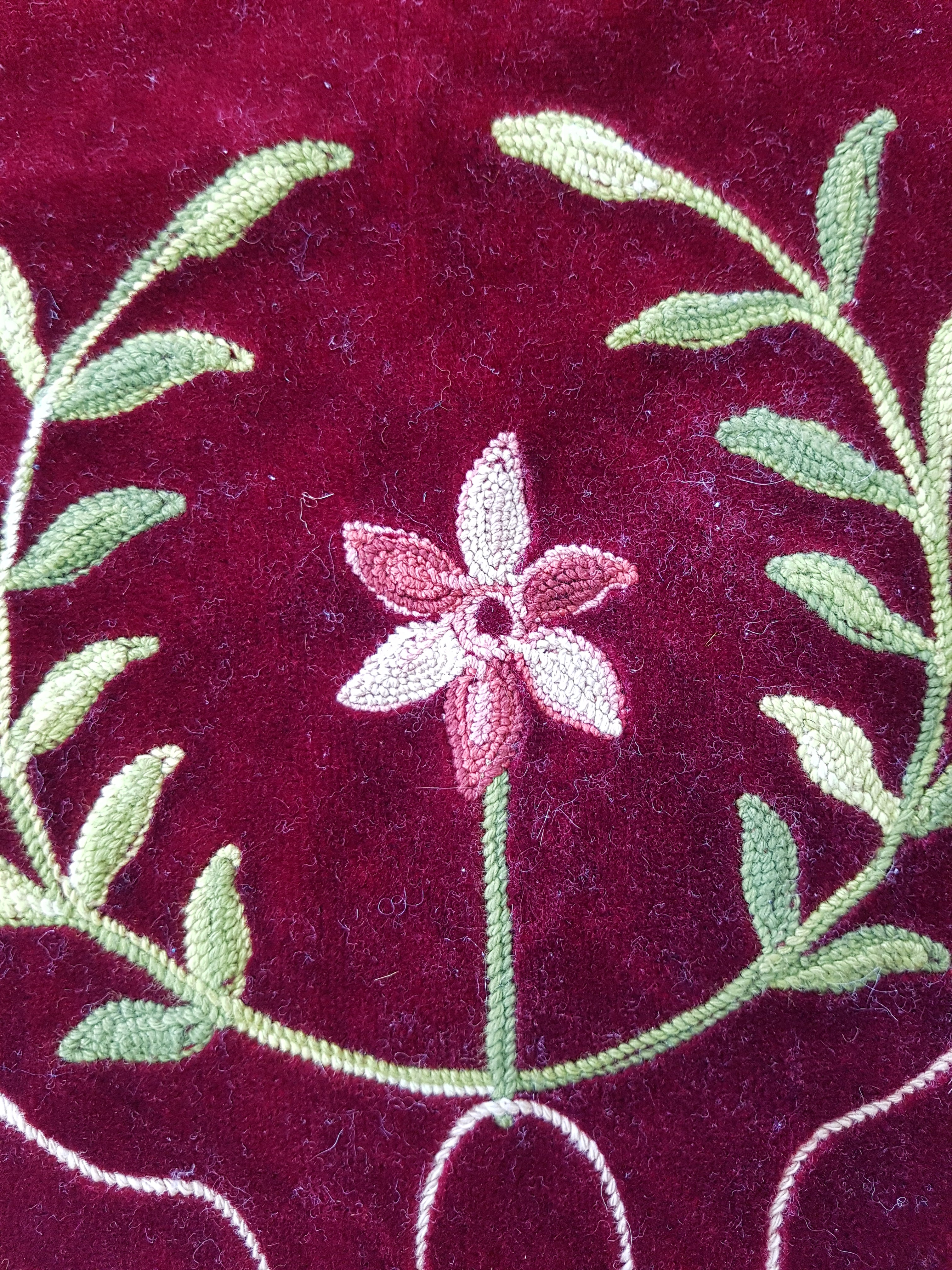 Antique Traditional Floral Hand Embroidered Burgundy Velvet Textile 156x128cm
