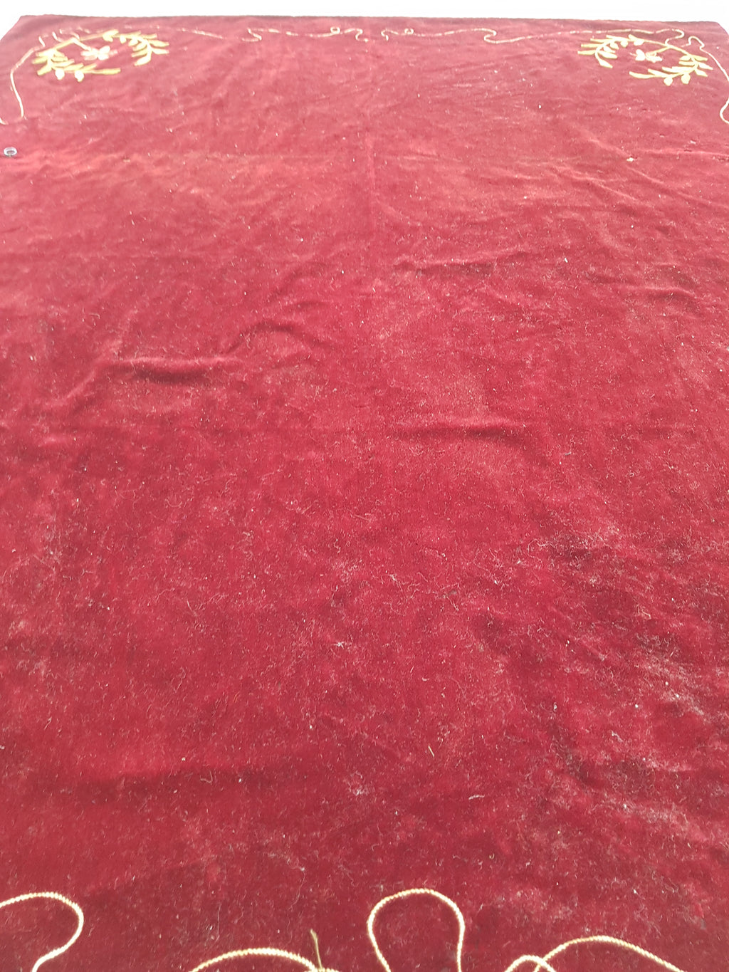 Antique Traditional Floral Hand Embroidered Burgundy Velvet Textile 156x128cm