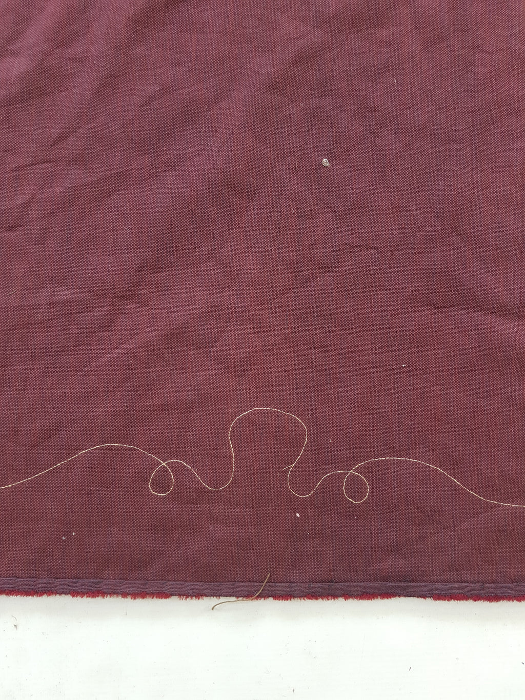 Antique Traditional Floral Hand Embroidered Burgundy Velvet Textile 156x128cm