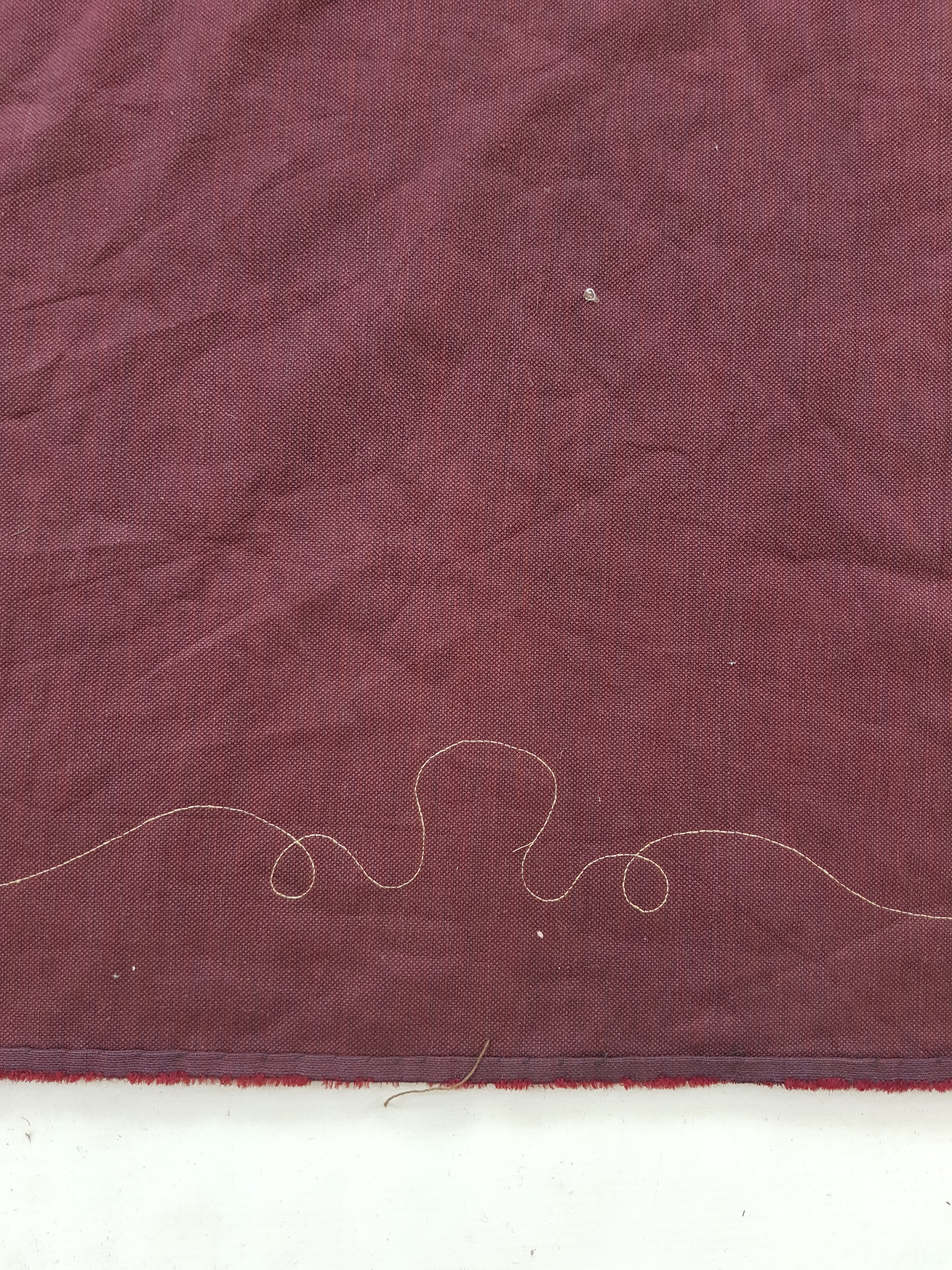 Antique Traditional Floral Hand Embroidered Burgundy Velvet Textile 156x128cm