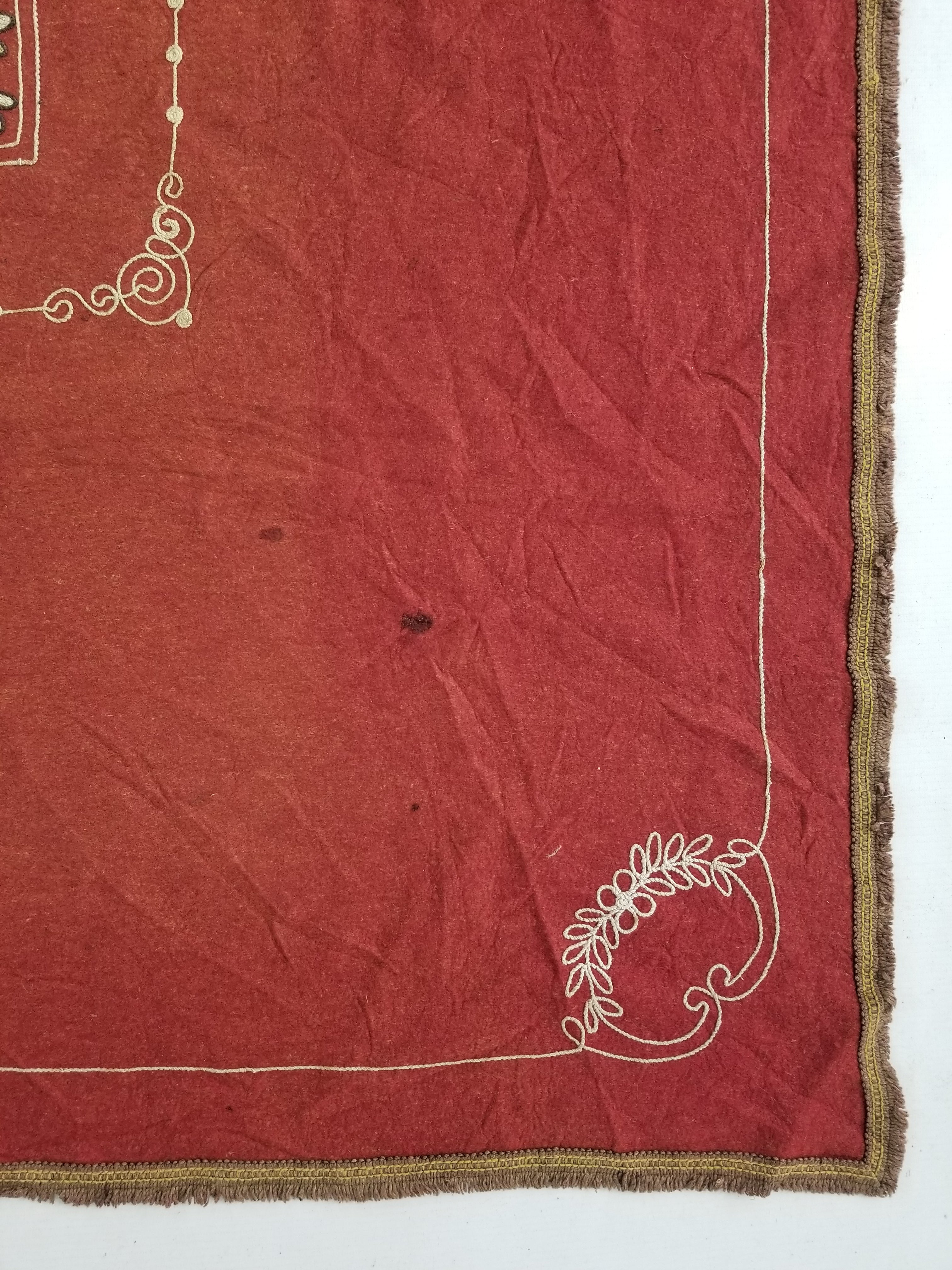 Antique Eastern European Floral Embroidered Felt Decorative Textile 144x118cm