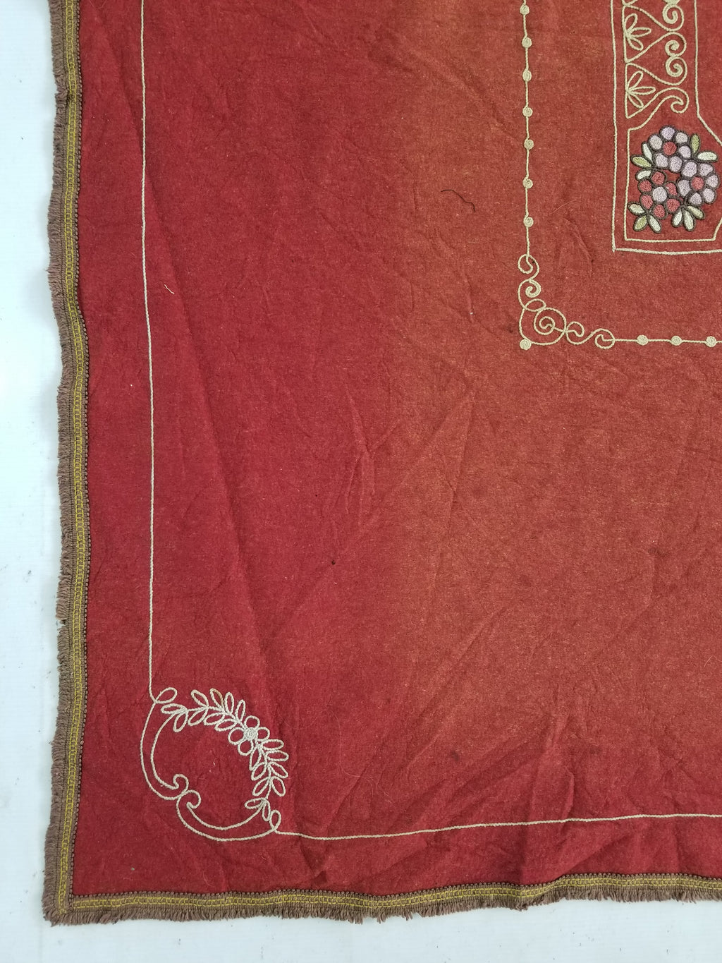 Antique Eastern European Floral Embroidered Felt Decorative Textile 144x118cm