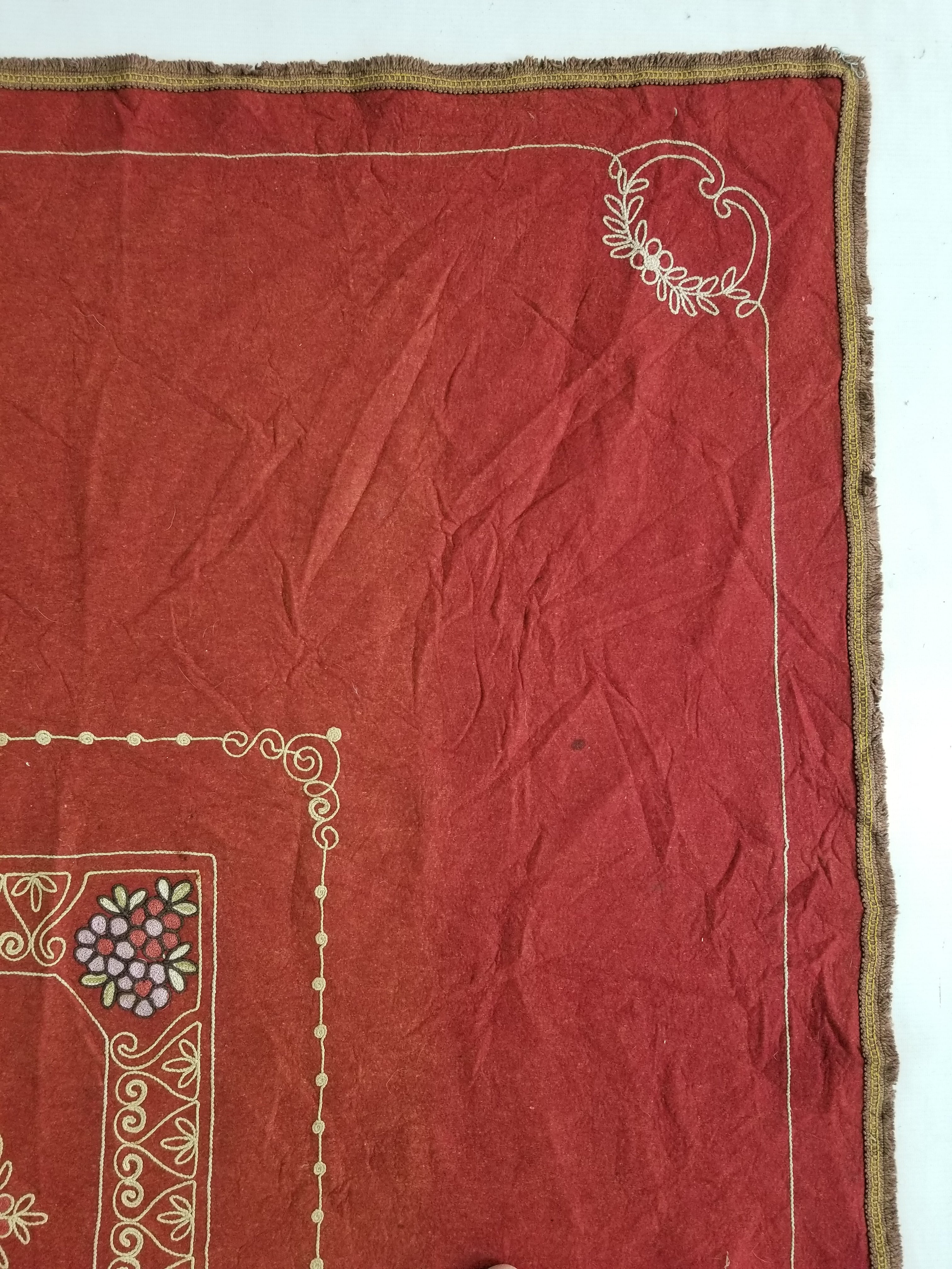 Antique Eastern European Floral Embroidered Felt Decorative Textile 144x118cm