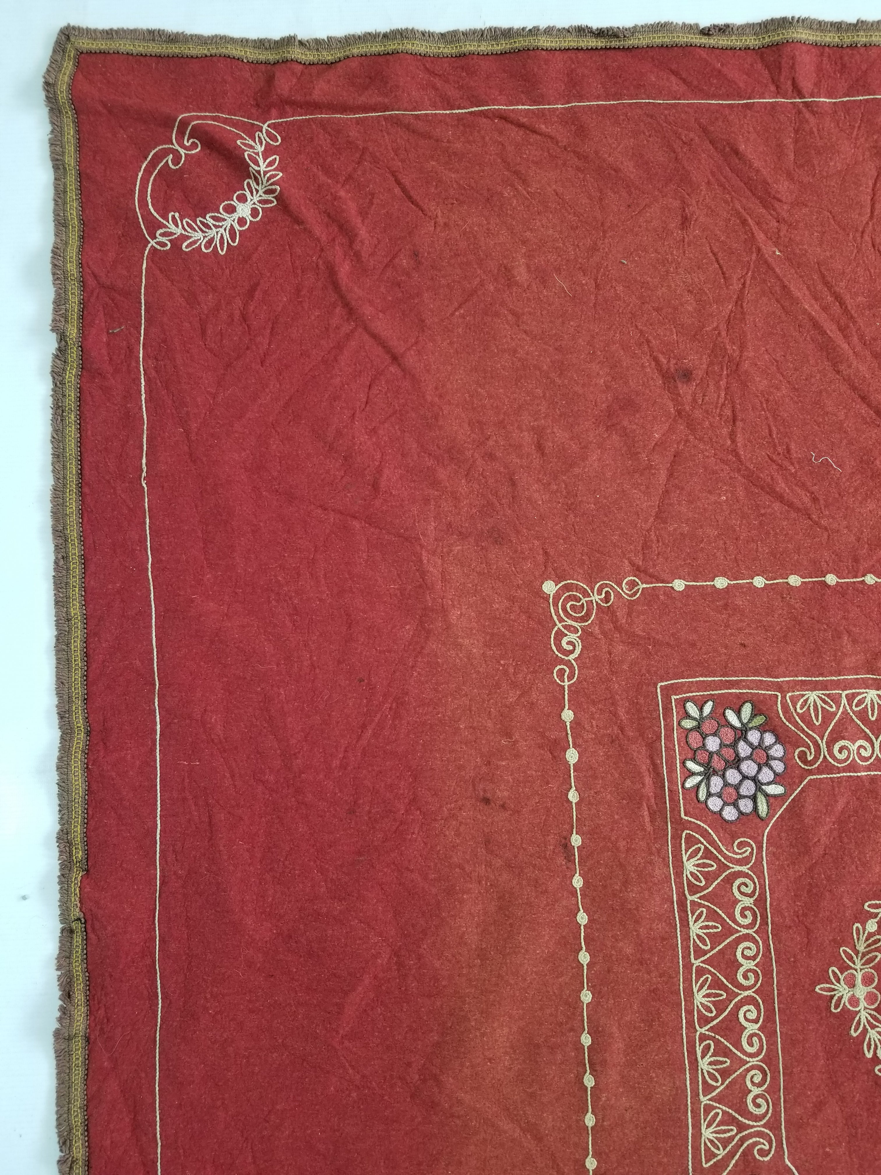 Antique Eastern European Floral Embroidered Felt Decorative Textile 144x118cm