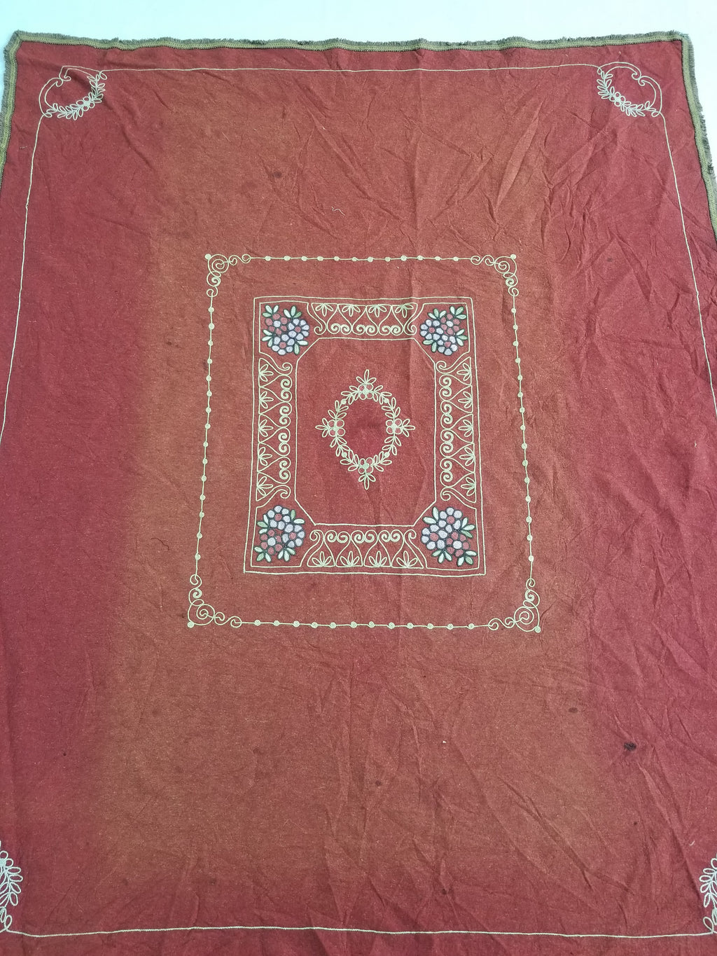 Antique Eastern European Floral Embroidered Felt Decorative Textile 144x118cm