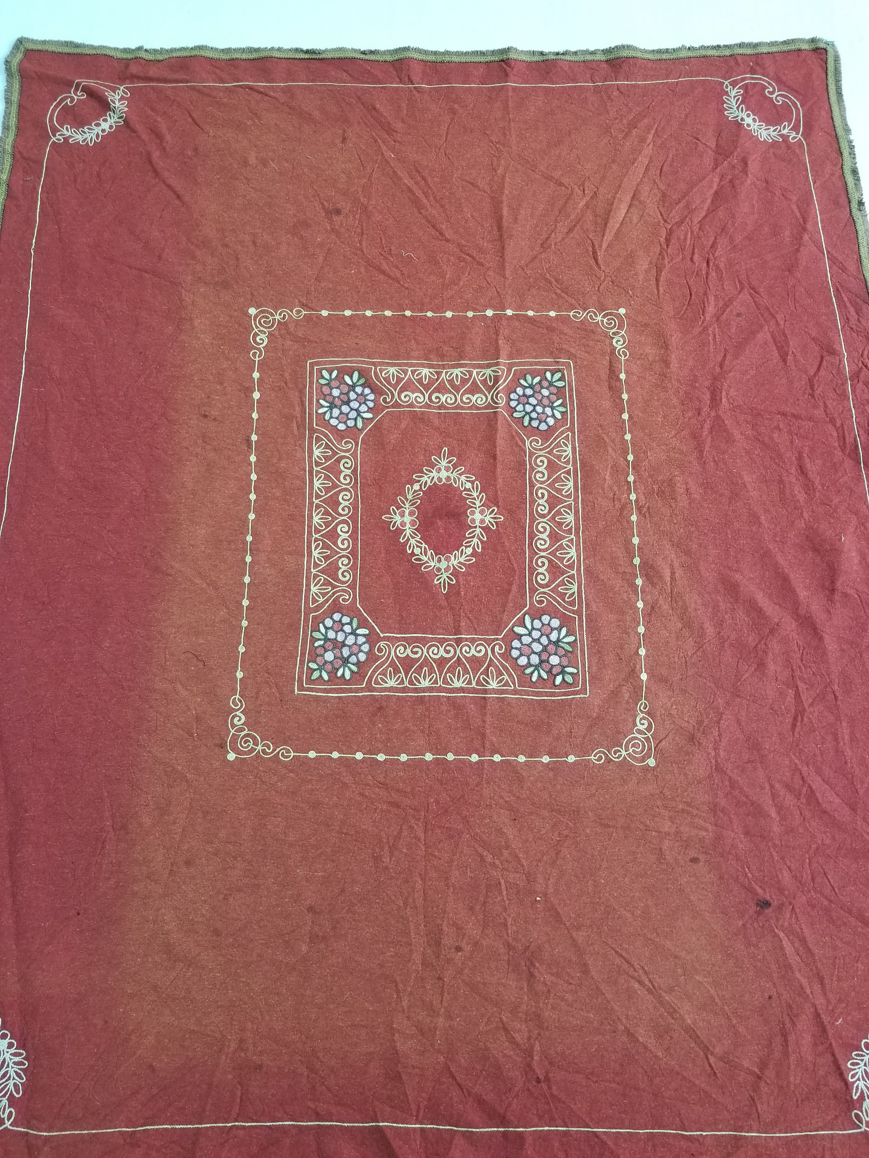 Antique Eastern European Floral Embroidered Felt Decorative Textile 144x118cm
