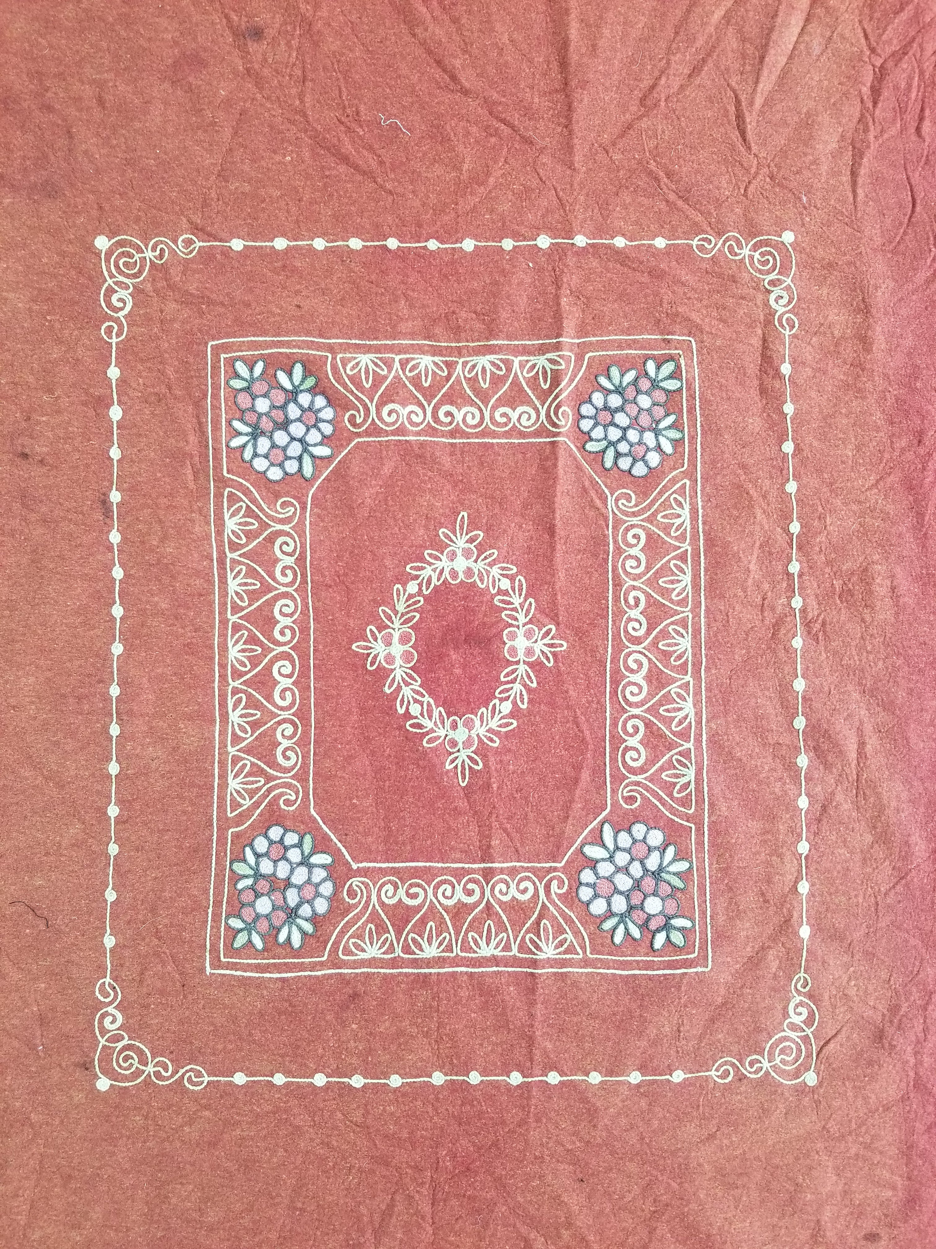 Antique Eastern European Floral Embroidered Felt Decorative Textile 144x118cm