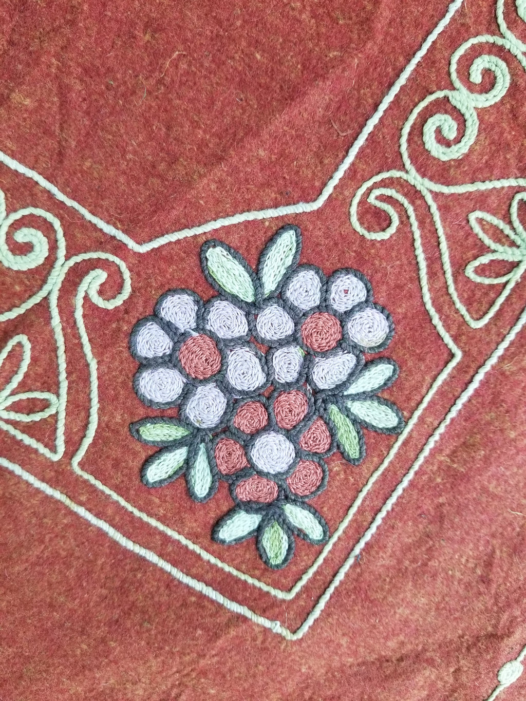 Antique Eastern European Floral Embroidered Felt Decorative Textile 144x118cm