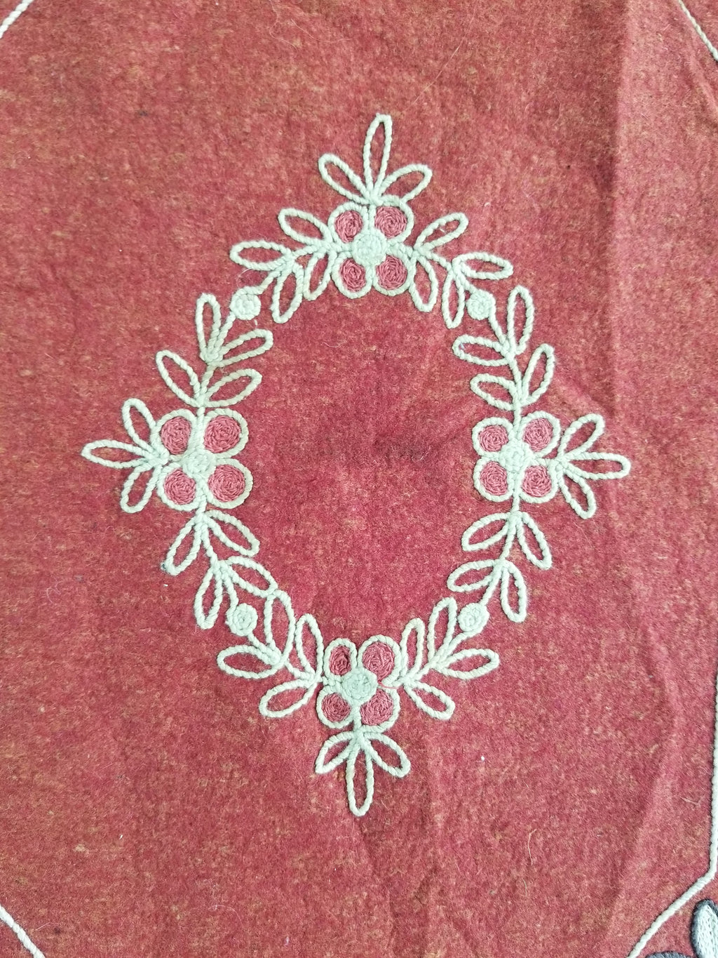 Antique Eastern European Floral Embroidered Felt Decorative Textile 144x118cm