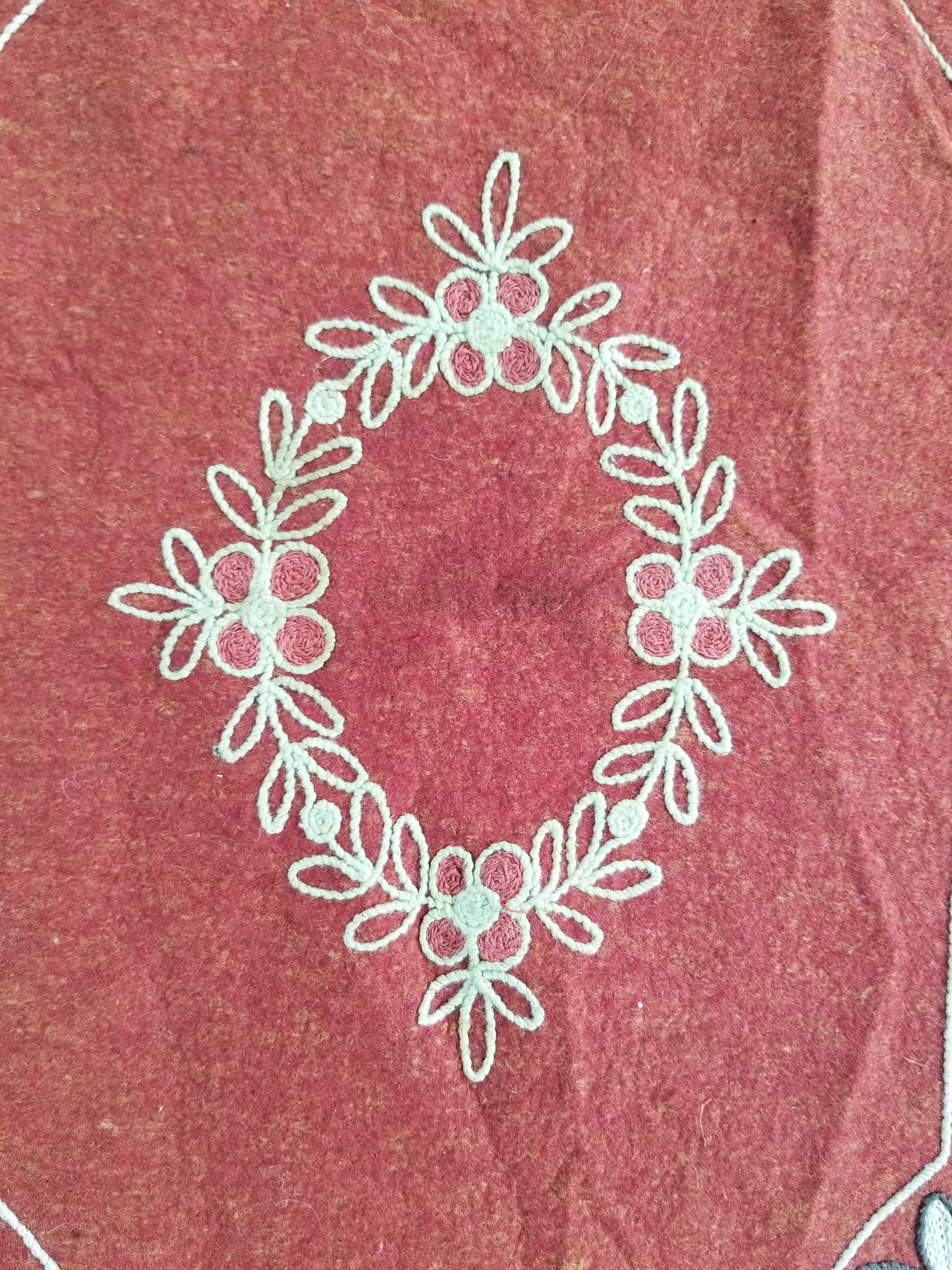 Antique Eastern European Floral Embroidered Felt Decorative Textile 144x118cm