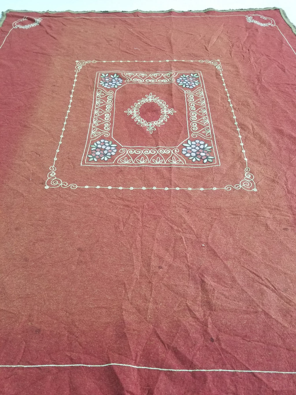 Antique Eastern European Floral Embroidered Felt Decorative Textile 144x118cm