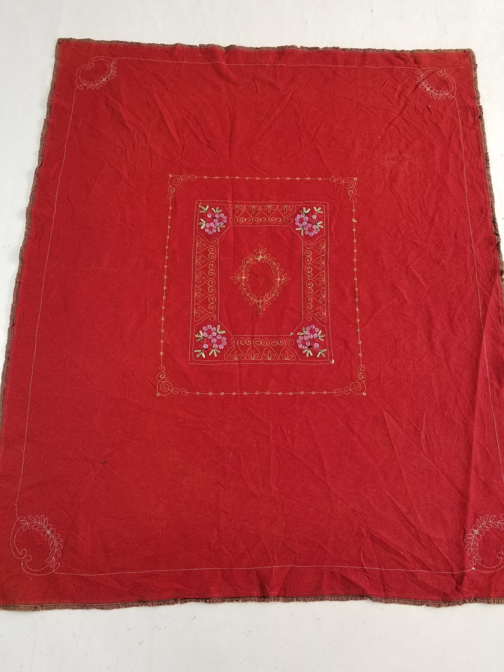 Antique Eastern European Floral Embroidered Felt Decorative Textile 144x118cm