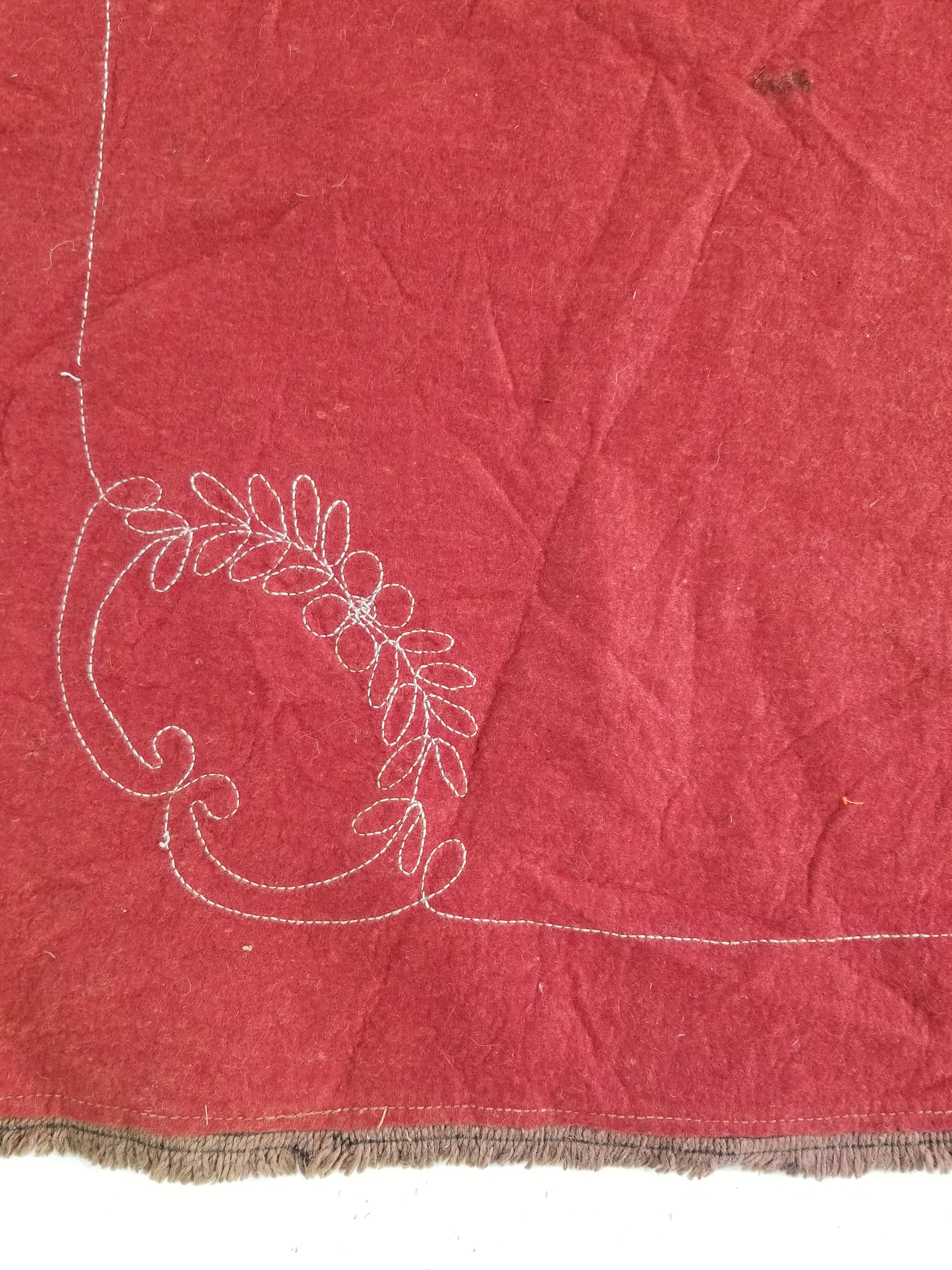 Antique Eastern European Floral Embroidered Felt Decorative Textile 144x118cm