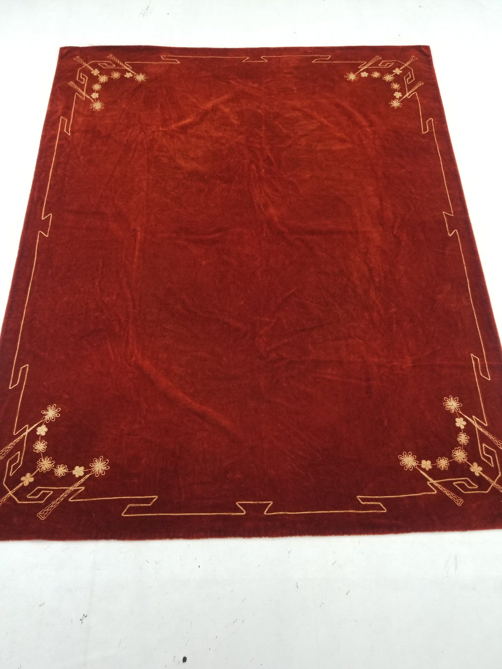Antique Traditional Floral Hand Embroidered Velvet Textile 174x140cm