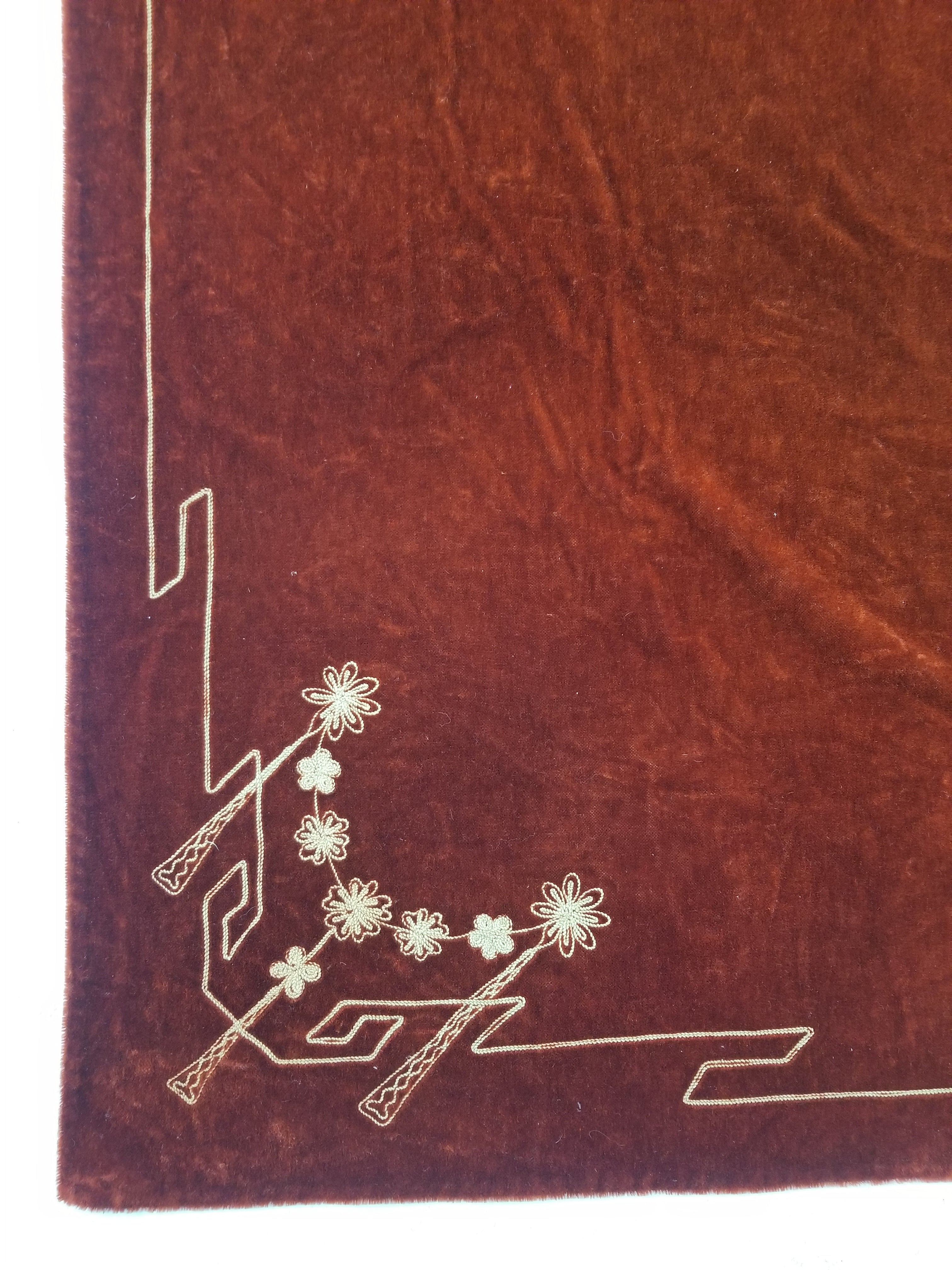 Antique Traditional Floral Hand Embroidered Velvet Textile 174x140cm