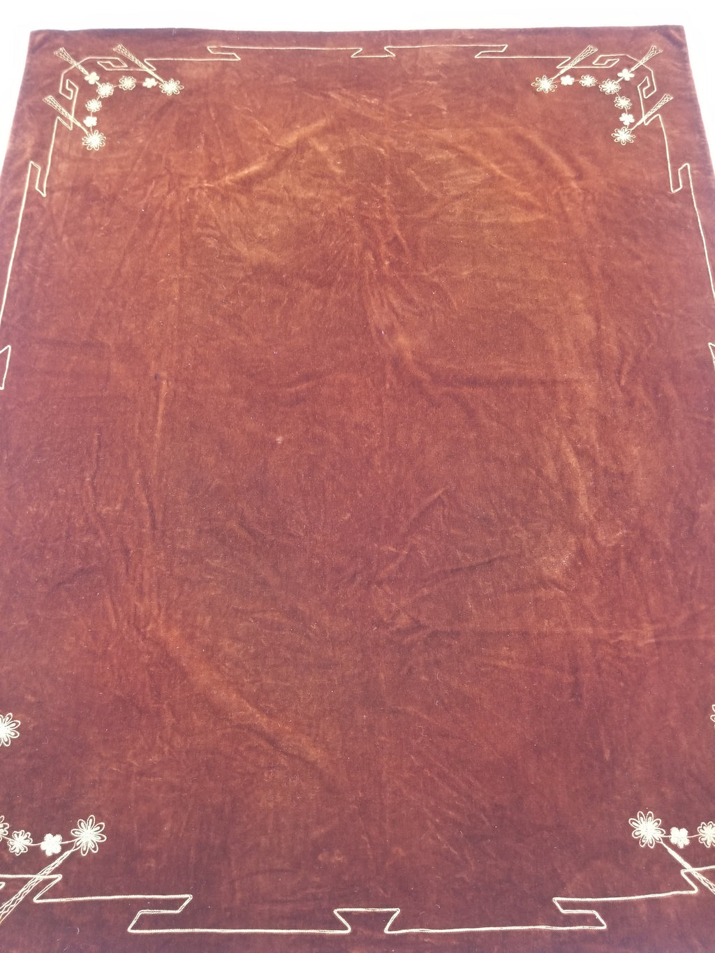 Antique Traditional Floral Hand Embroidered Velvet Textile 174x140cm