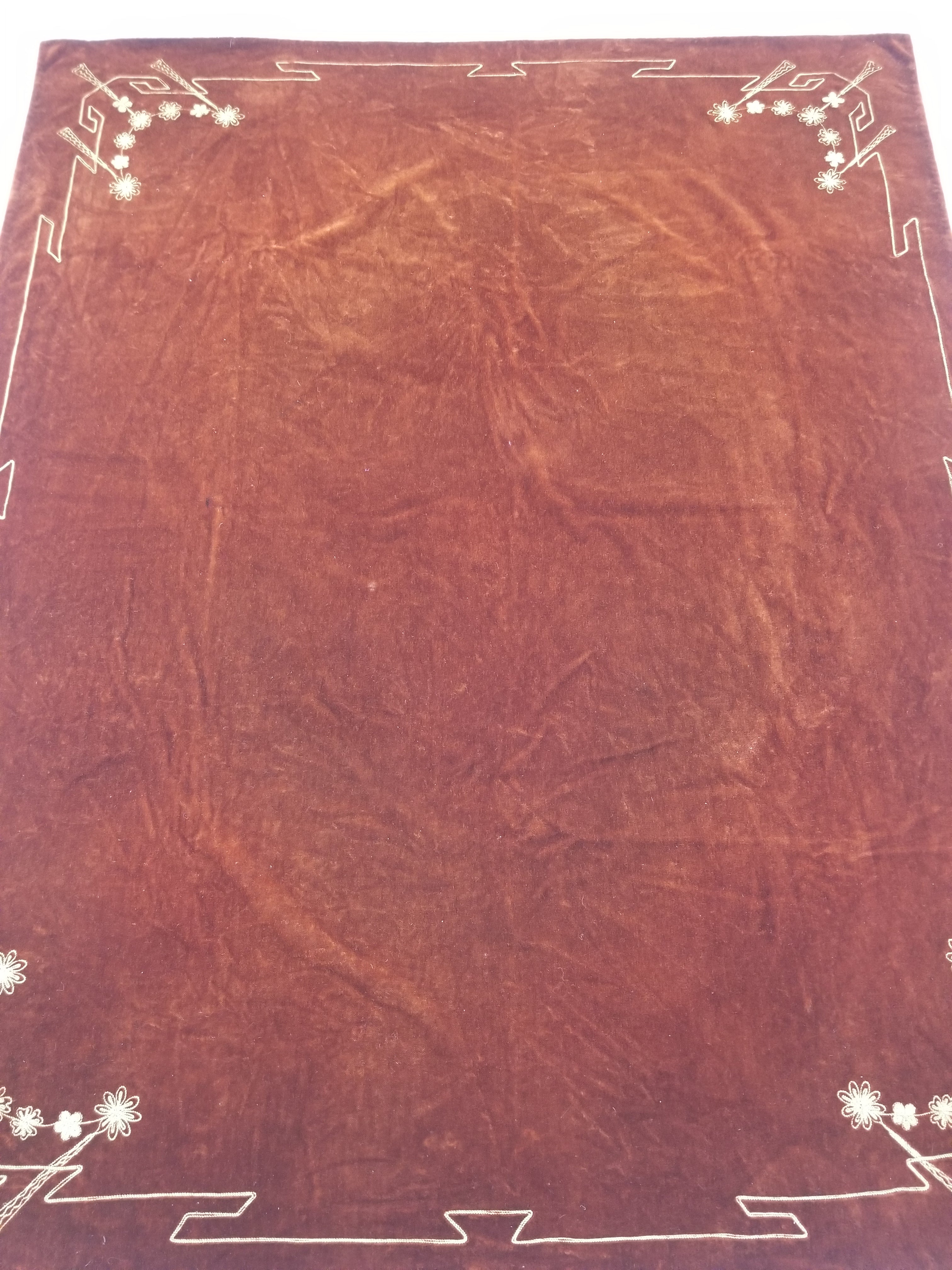 Antique Traditional Floral Hand Embroidered Velvet Textile 174x140cm