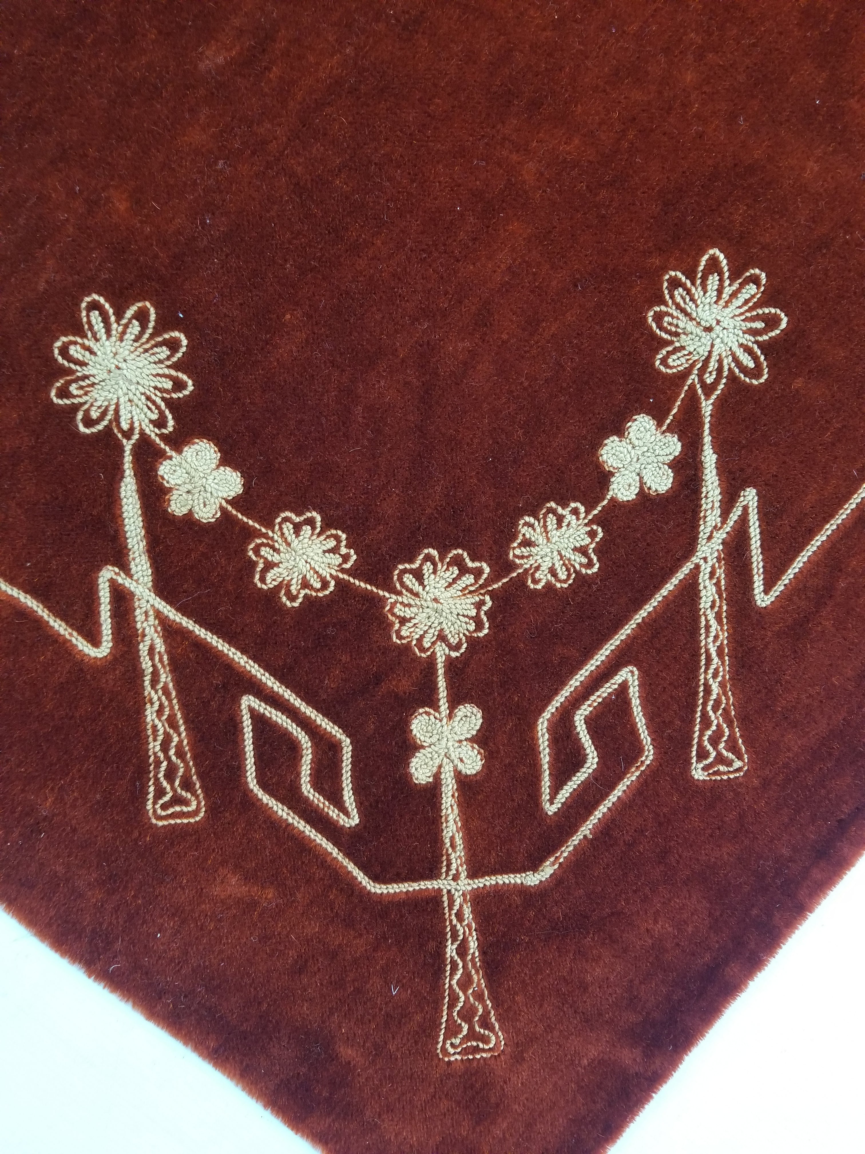 Antique Traditional Floral Hand Embroidered Velvet Textile 174x140cm