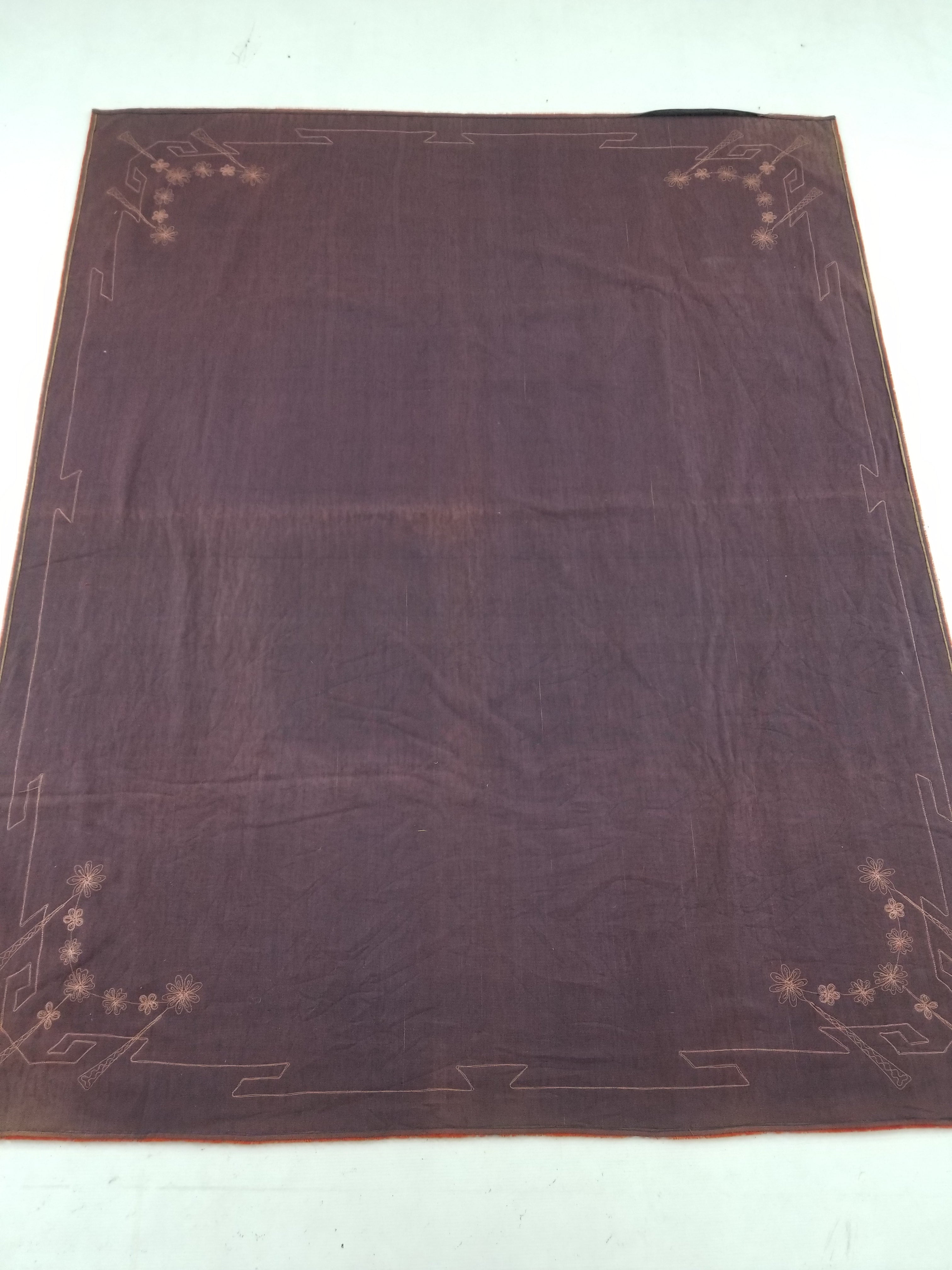 Antique Traditional Floral Hand Embroidered Velvet Textile 174x140cm