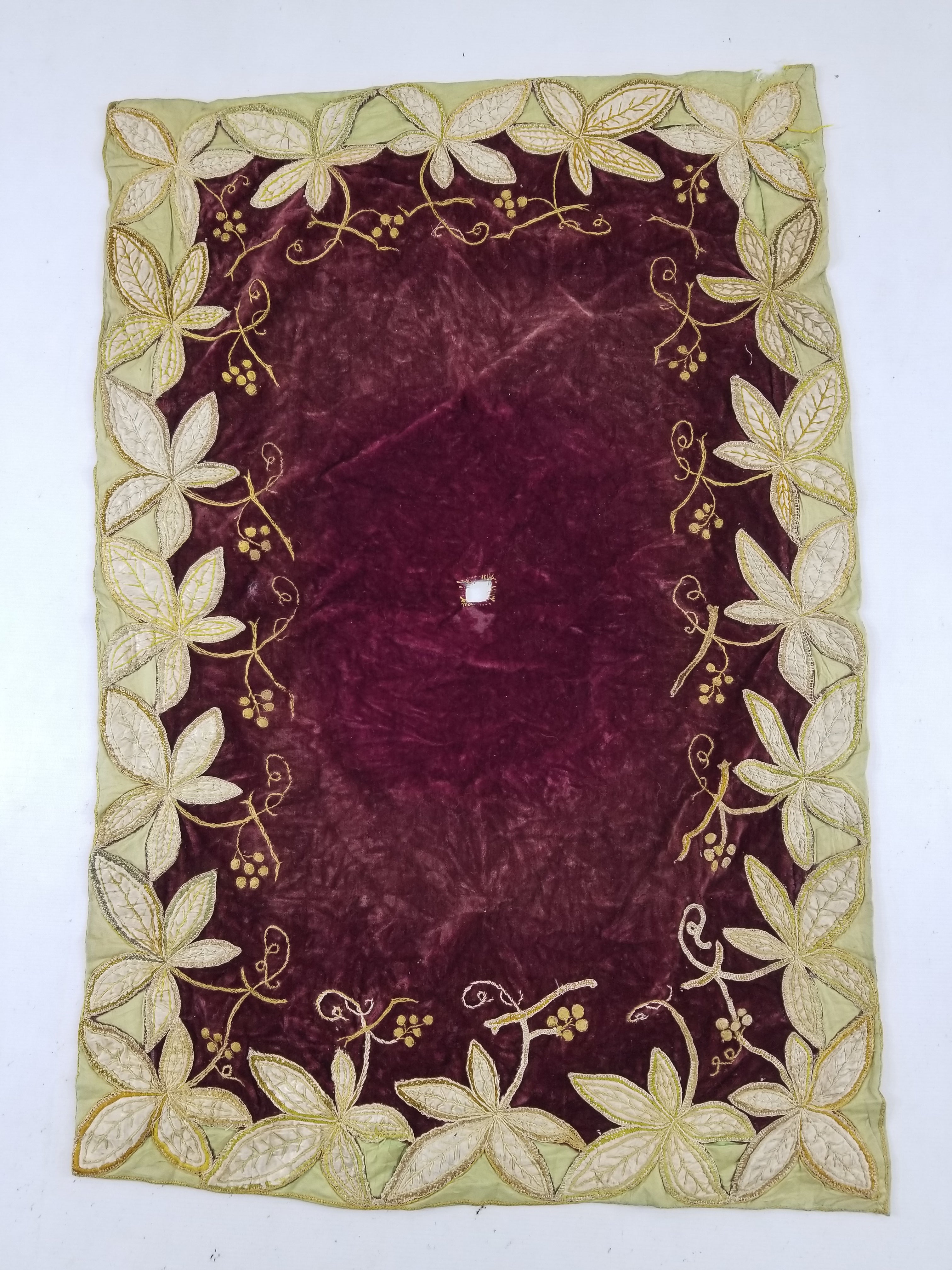 Antique Traditional Leaf Pattern Textile with Appliqué Work & Embroidery 107x71c