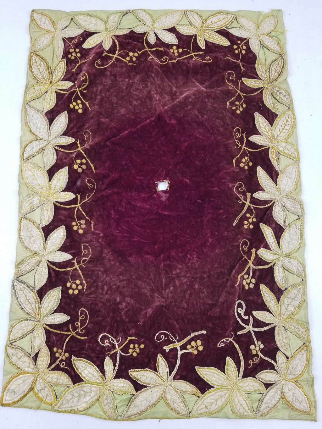 Antique Traditional Leaf Pattern Textile with Appliqué Work & Embroidery 107x71c