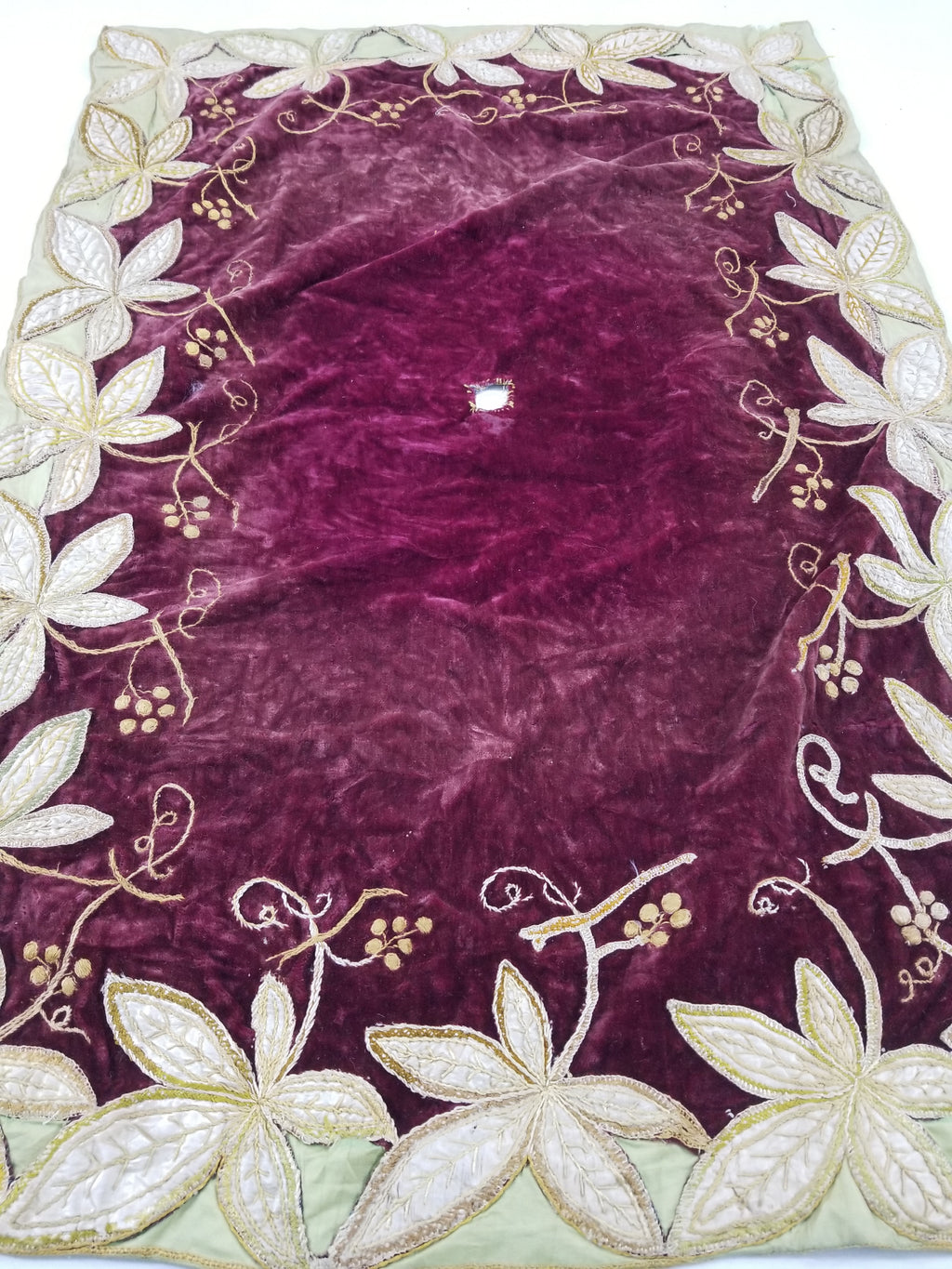 Antique Traditional Leaf Pattern Textile with Appliqué Work & Embroidery 107x71c