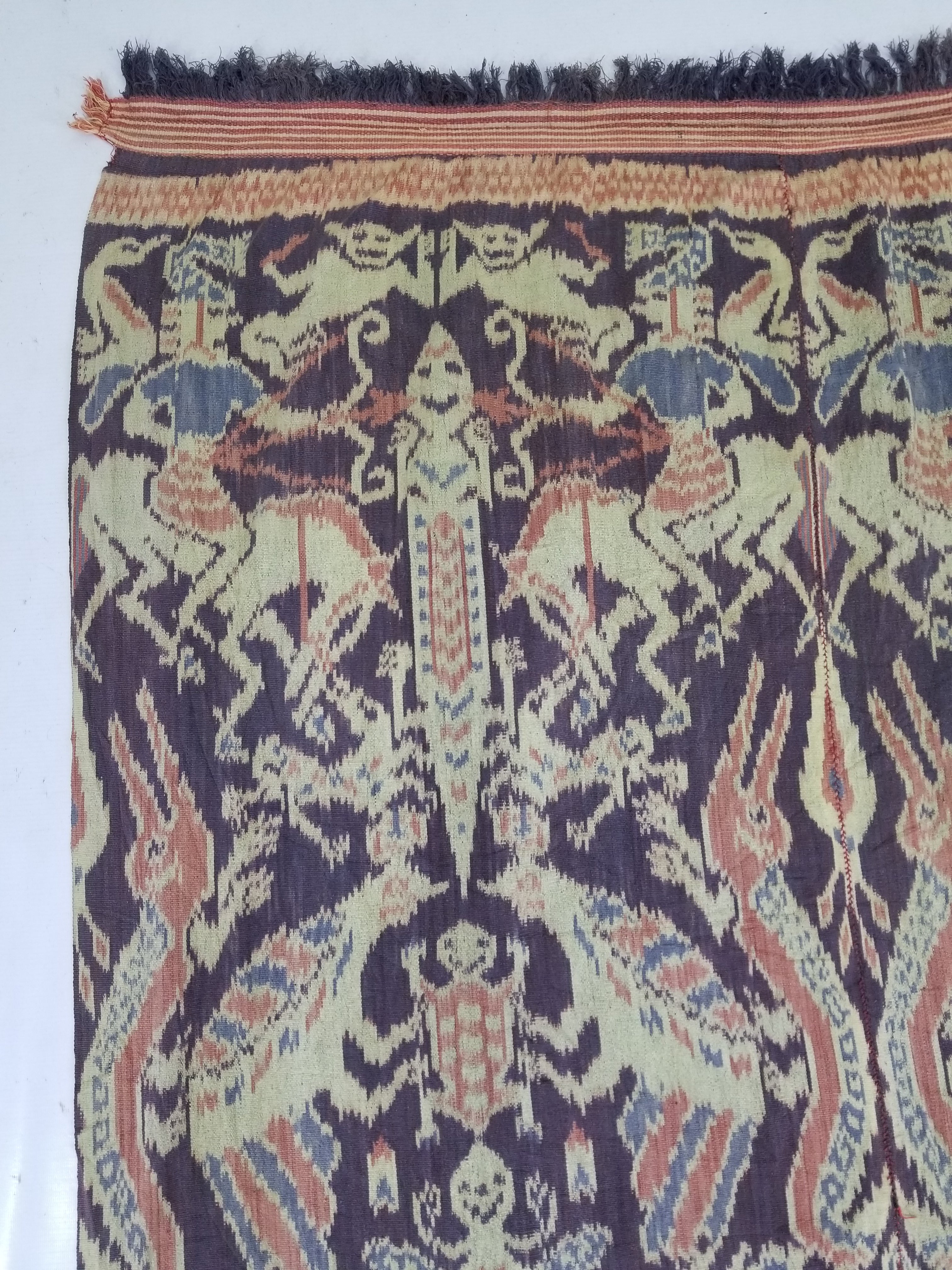 Vintage Indonesian Handwoven Sumba Ikat Vertical Seam Textile 238x116cm