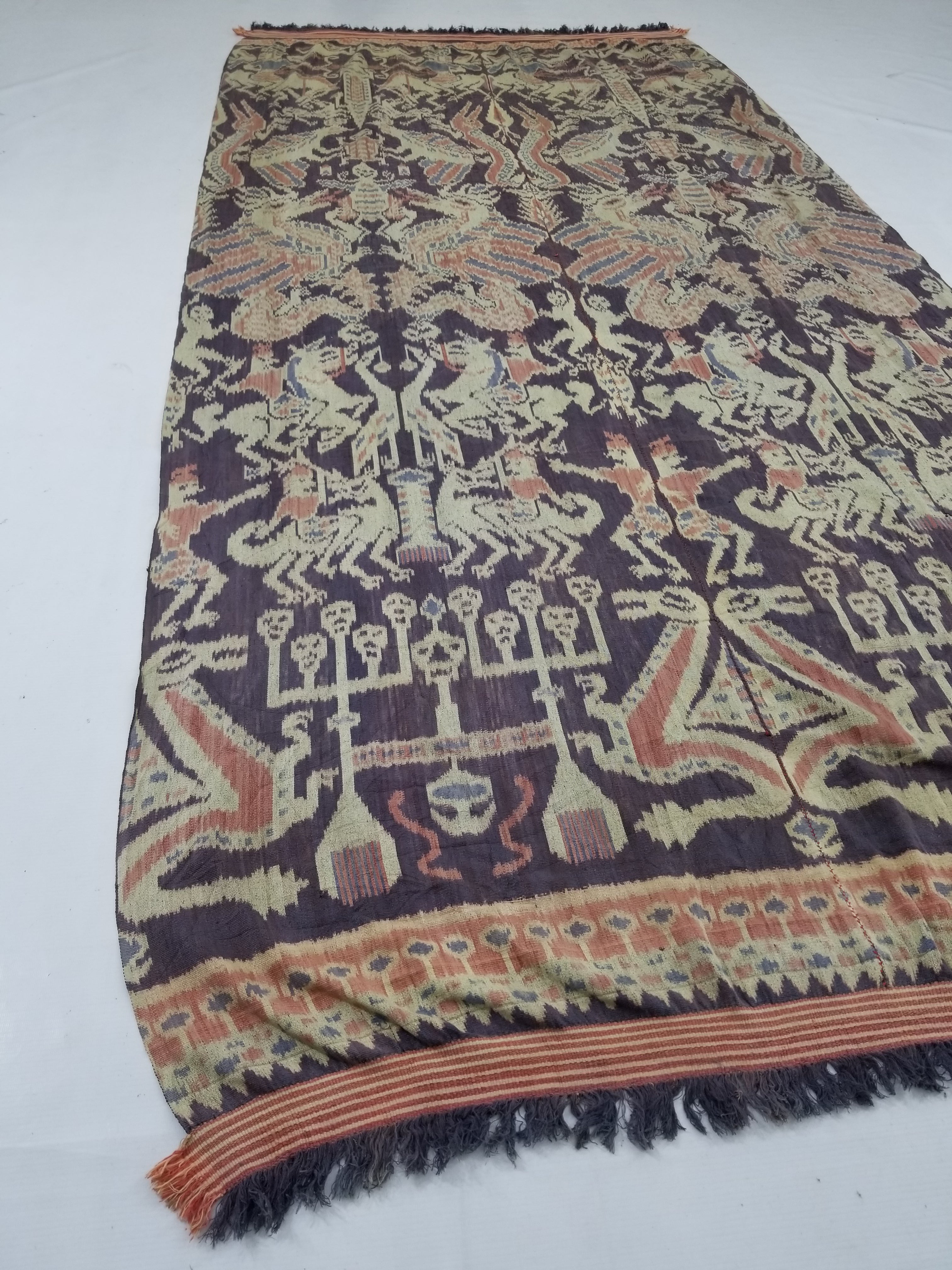 Vintage Indonesian Handwoven Sumba Ikat Vertical Seam Textile 238x116cm