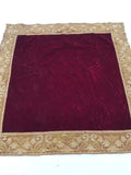 Vintage Traditional Maroon Velvet Textile with Brocade Scrollwork Border 131x130cm