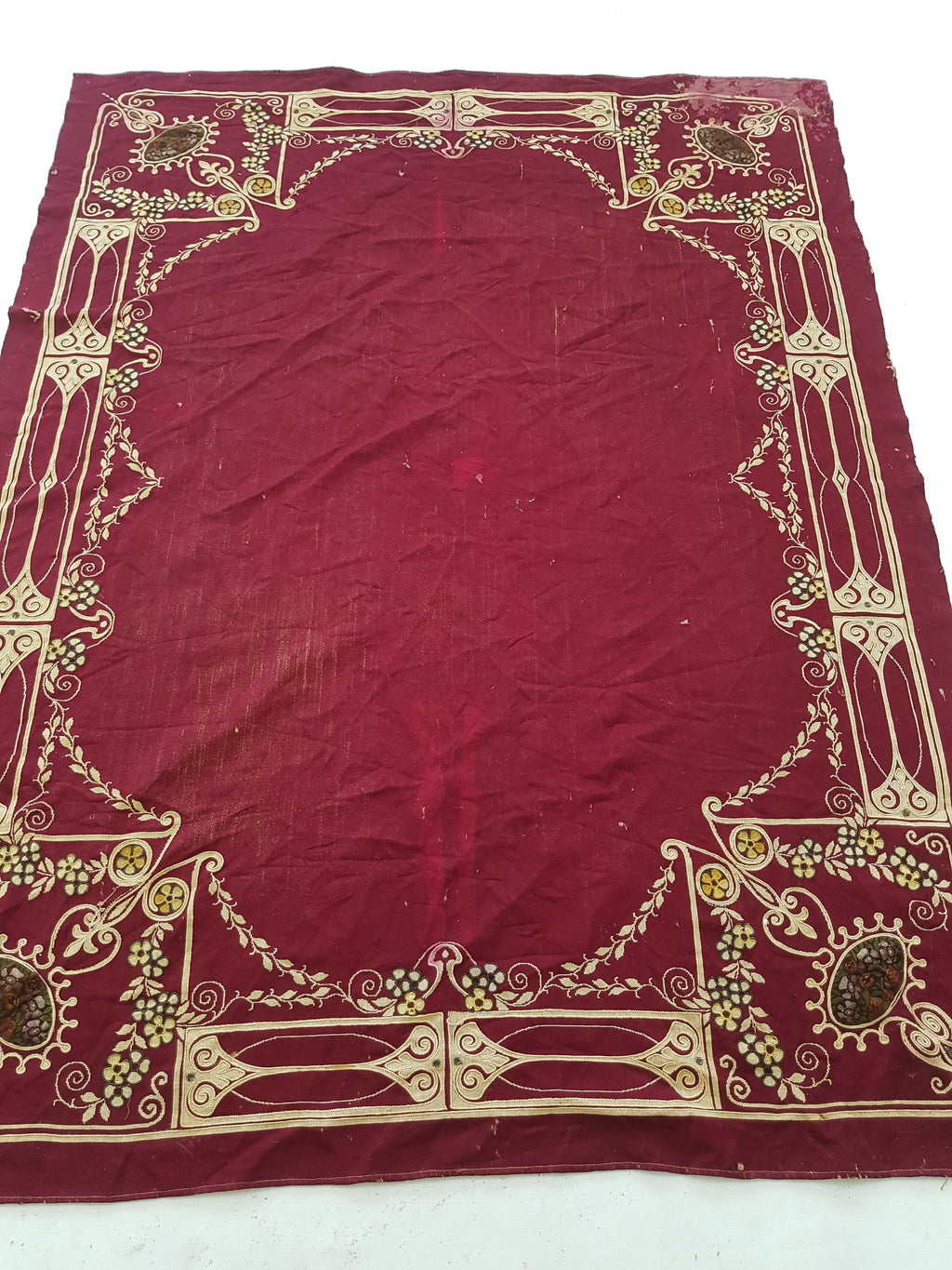 Antique Traditional Hand Embroidered Velvet Textile 180x138cm