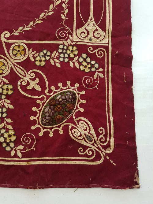 Antique Traditional Hand Embroidered Velvet Textile 180x138cm