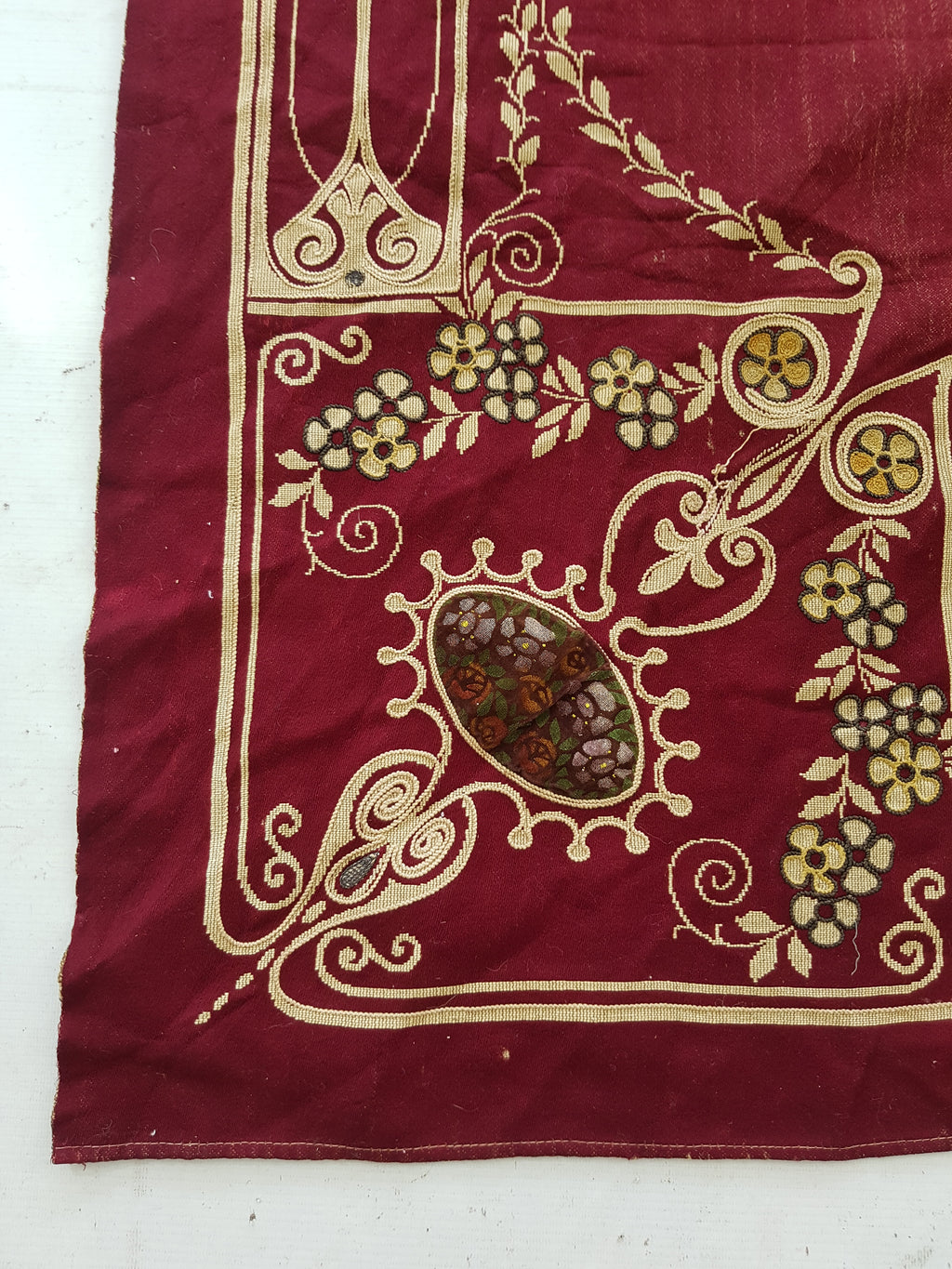 Antique Traditional Hand Embroidered Velvet Textile 180x138cm