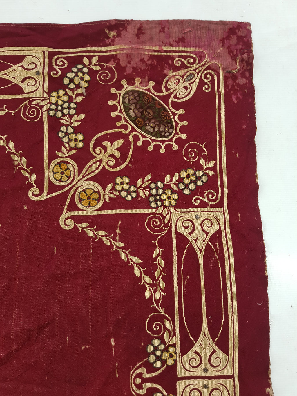 Antique Traditional Hand Embroidered Velvet Textile 180x138cm